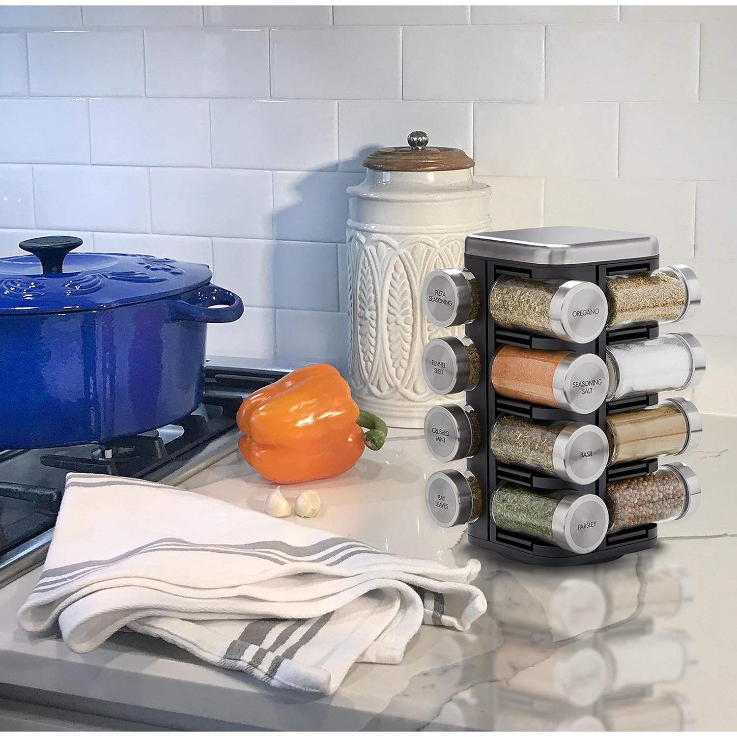 Kamenstein 16 Jar Plaza Plastic Spice Rack, Black