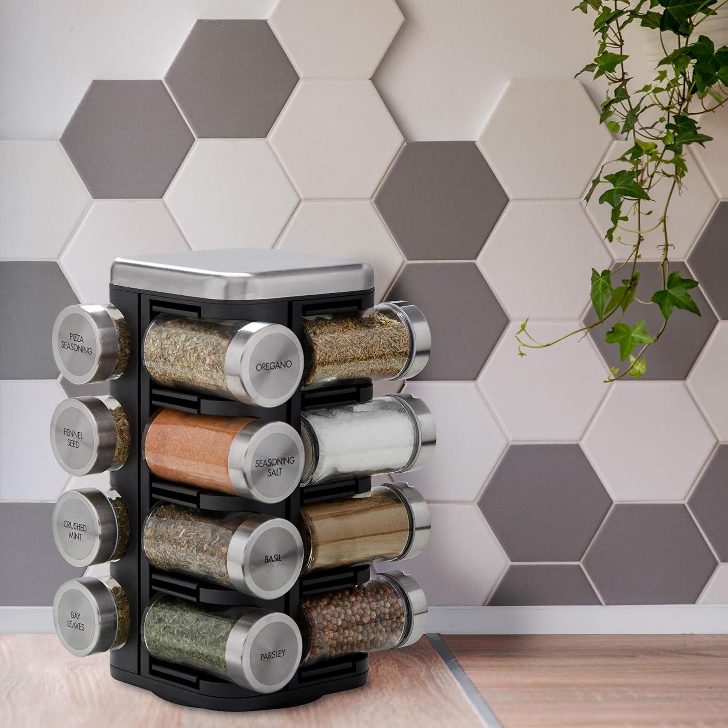 Kamenstein 16 Jar Plaza Plastic Spice Rack, Black