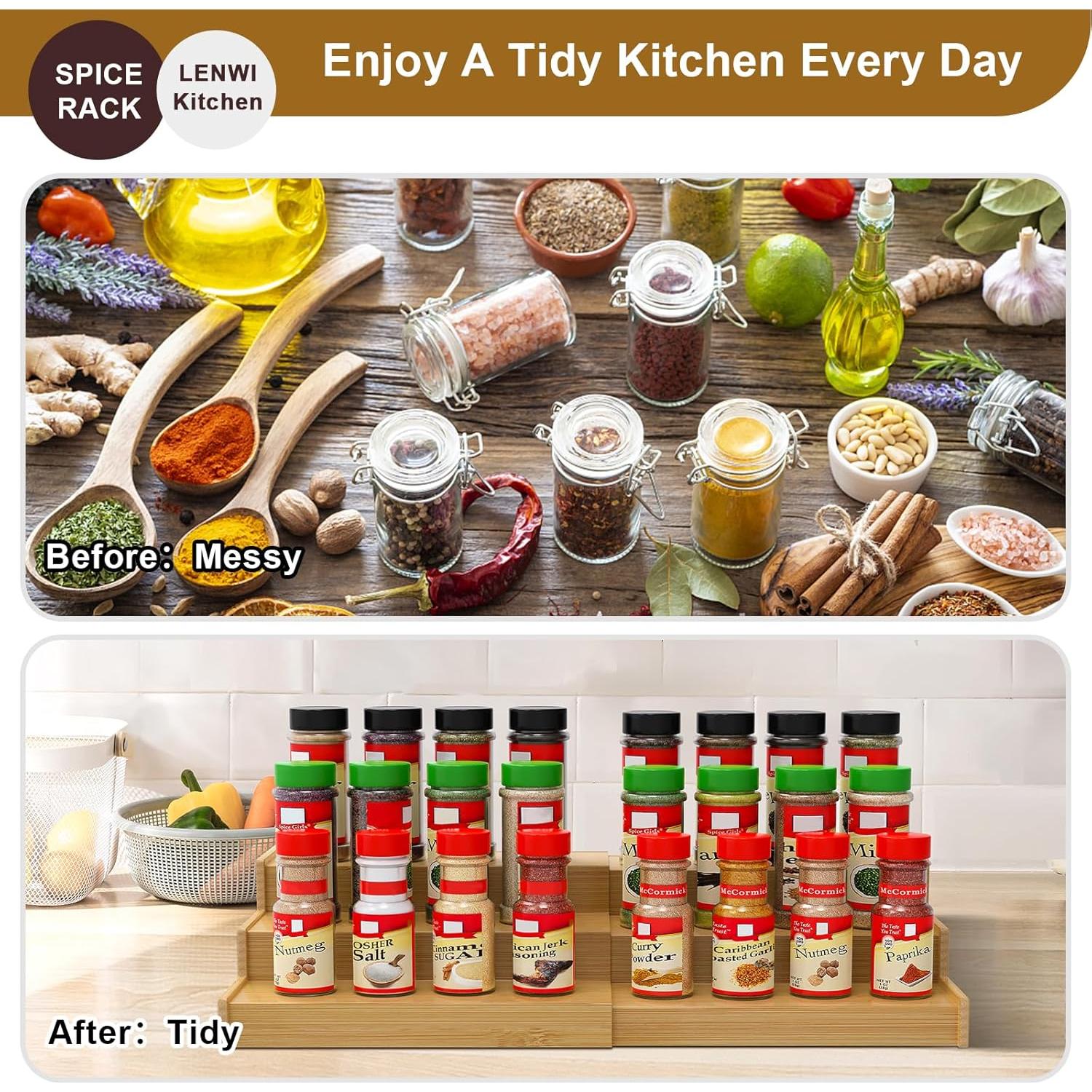 Organizador de Especias Expandible Lenwi 3 Niveles Bambú