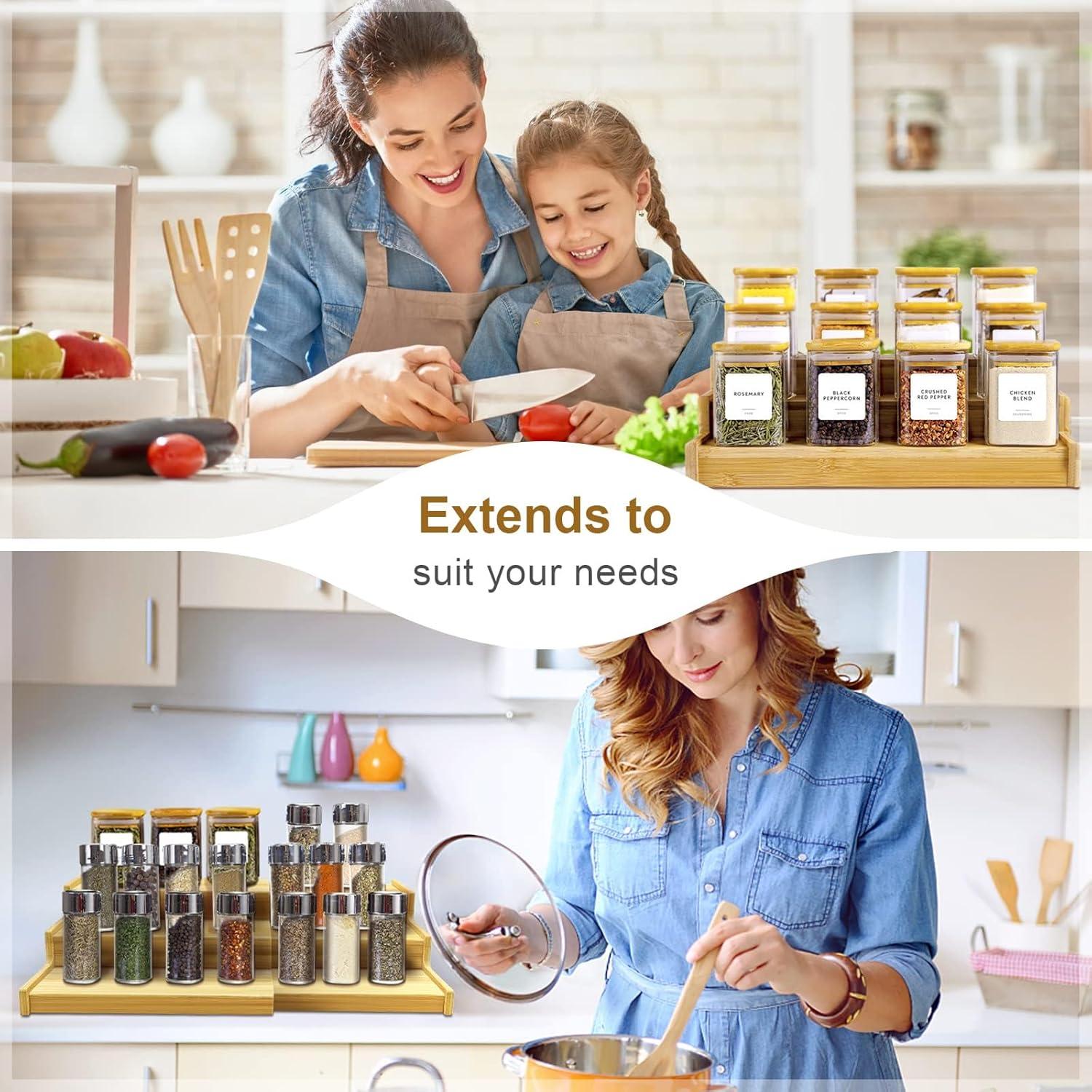 Organizador de Especias Expandible Lenwi 3 Niveles Bambú