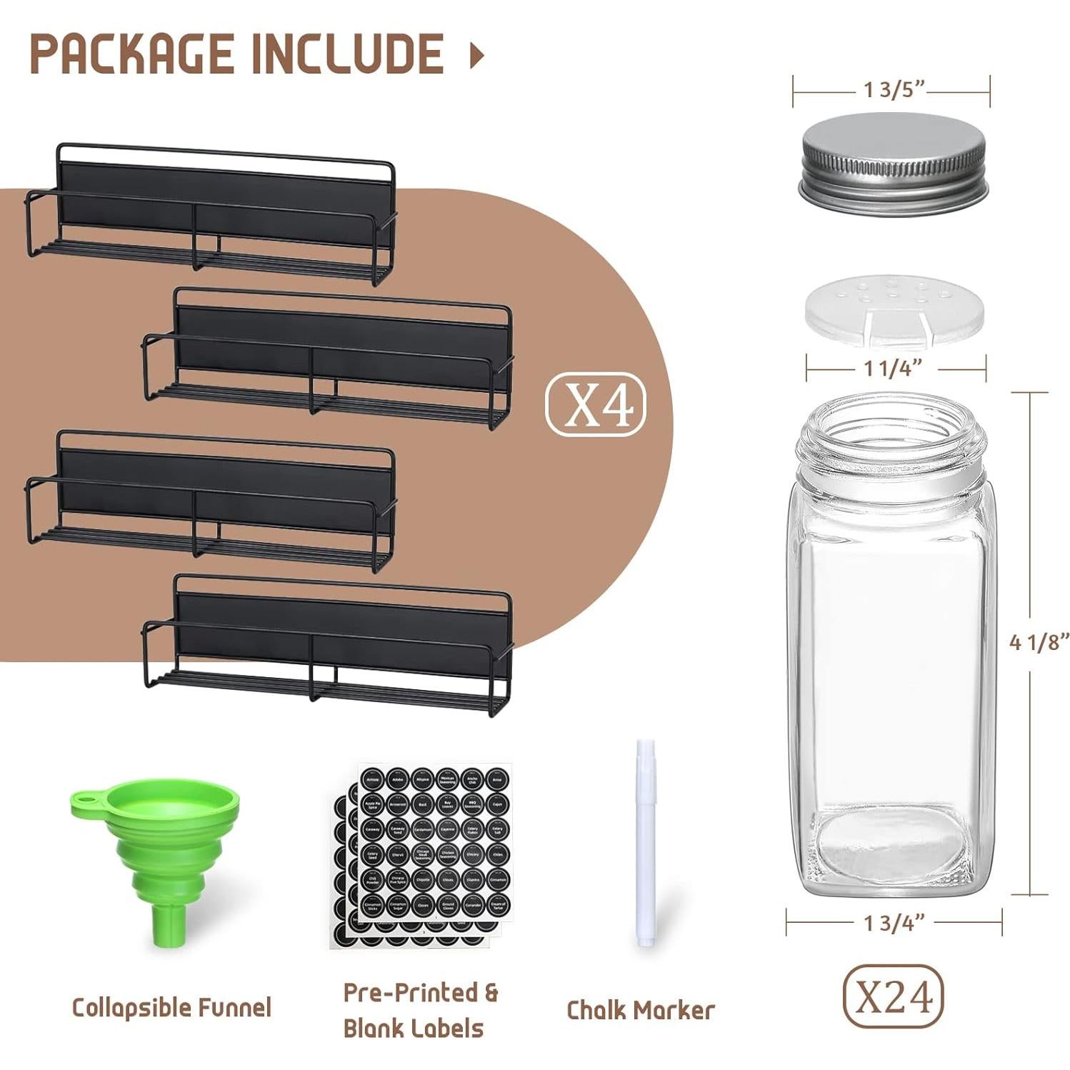 Estante Magnético para Especias VITEVER, 4 Tarros de Vidrio