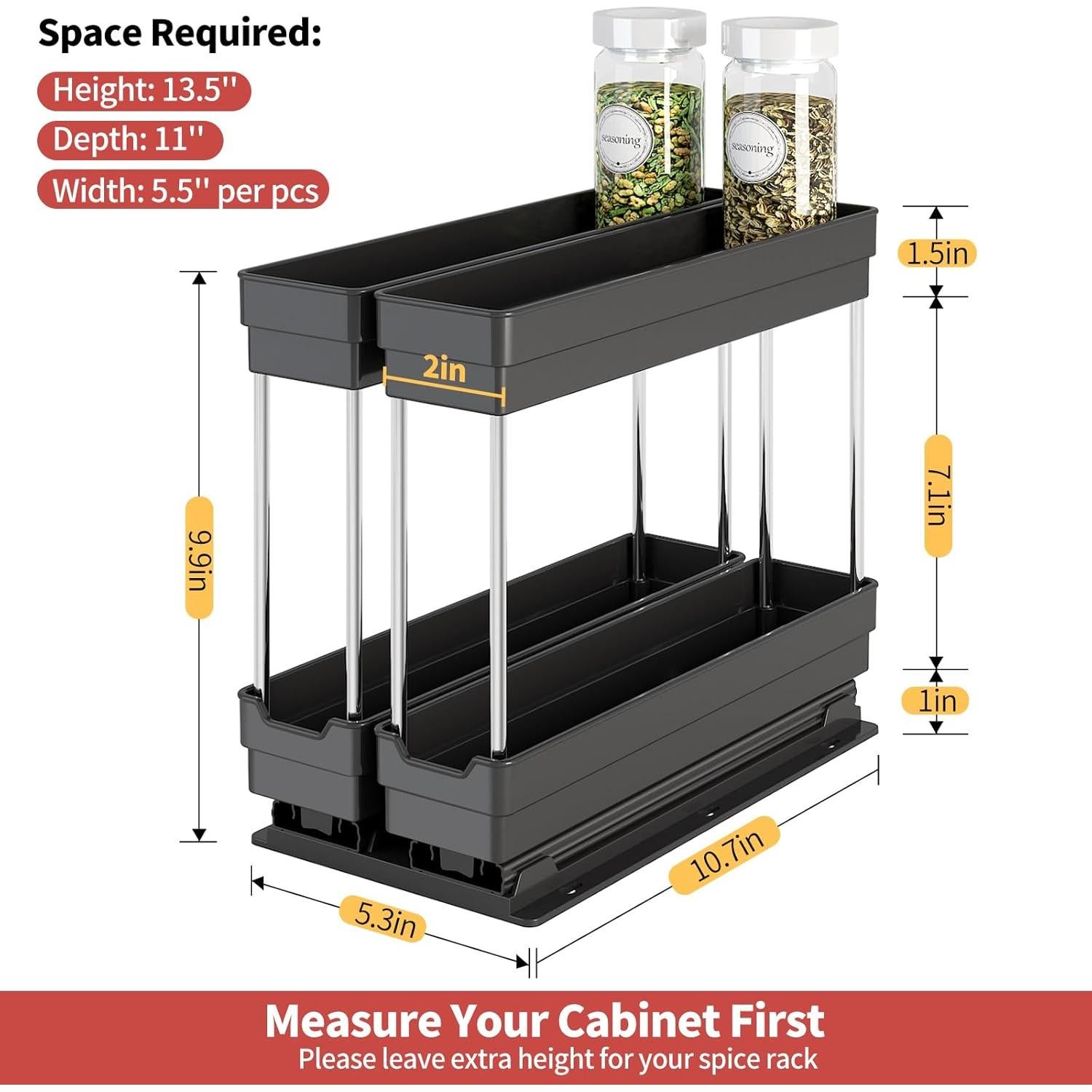 Organizador de Especias Extraíble CANTAMI 2 Paquetes 5.3x10.7x10 cm