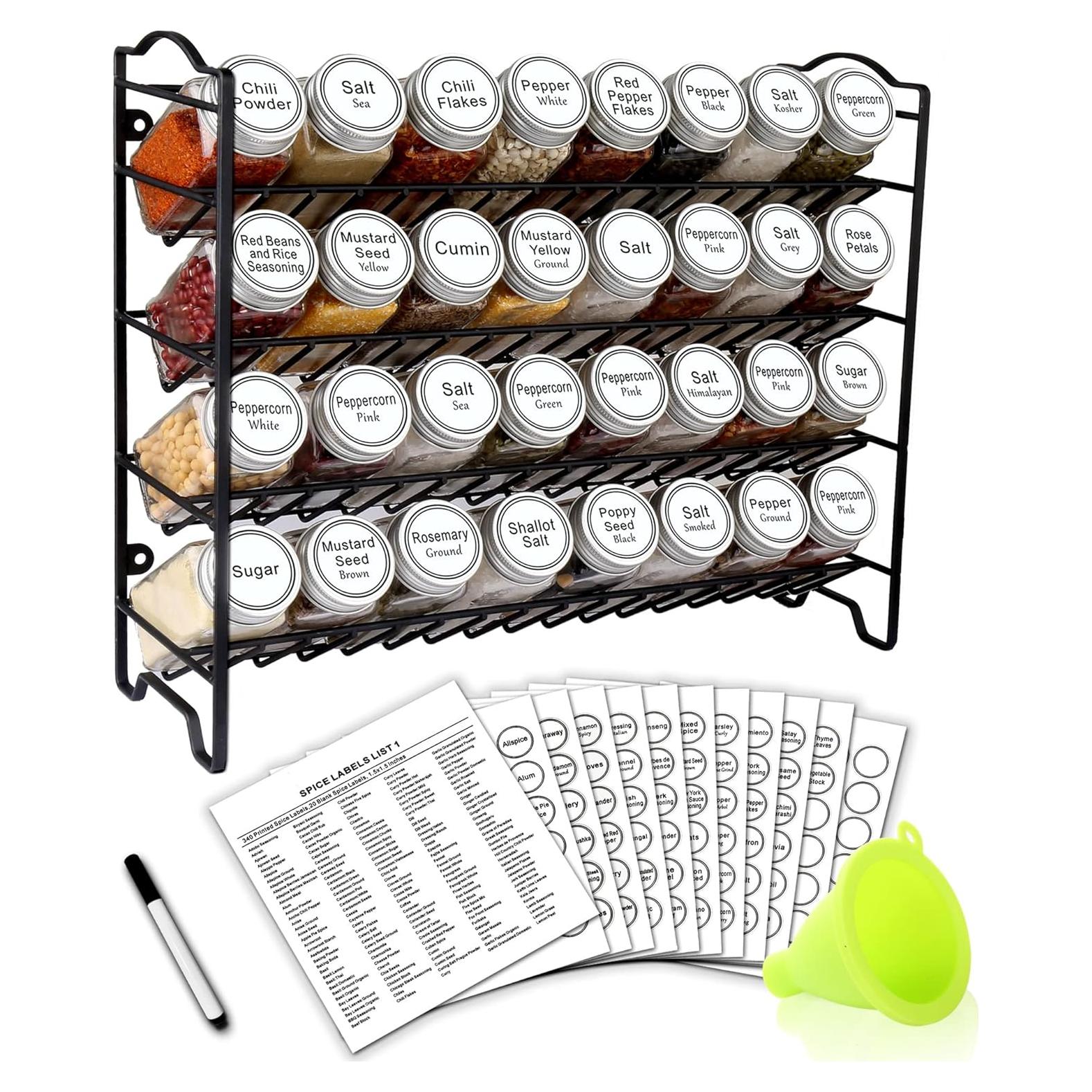 Organizador de Especias SWOMMOLY 32 Frascos Vidrio 386 Etiquetas