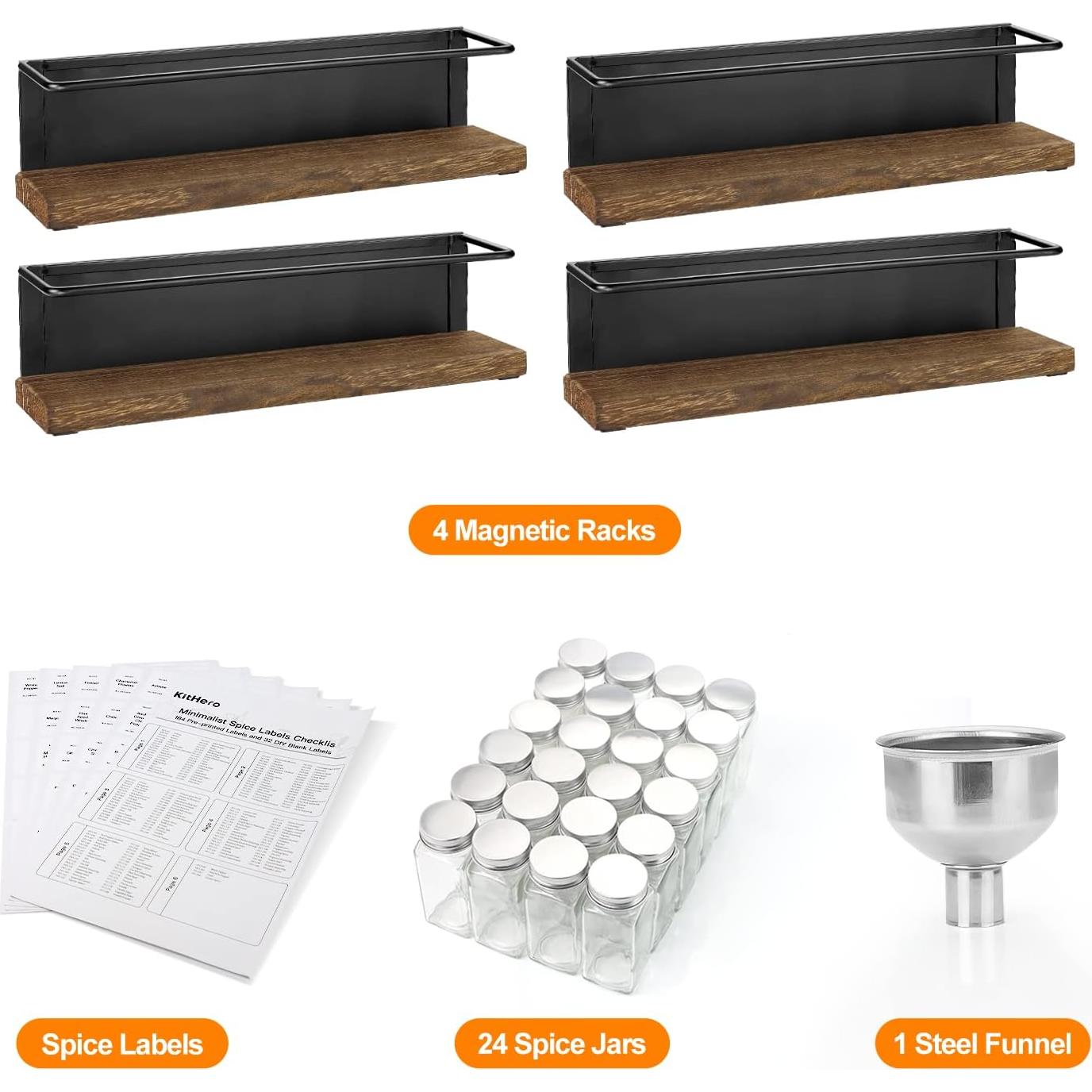 Estante Magnético KitHero para Especias con 24 Tarros y Etiquetas