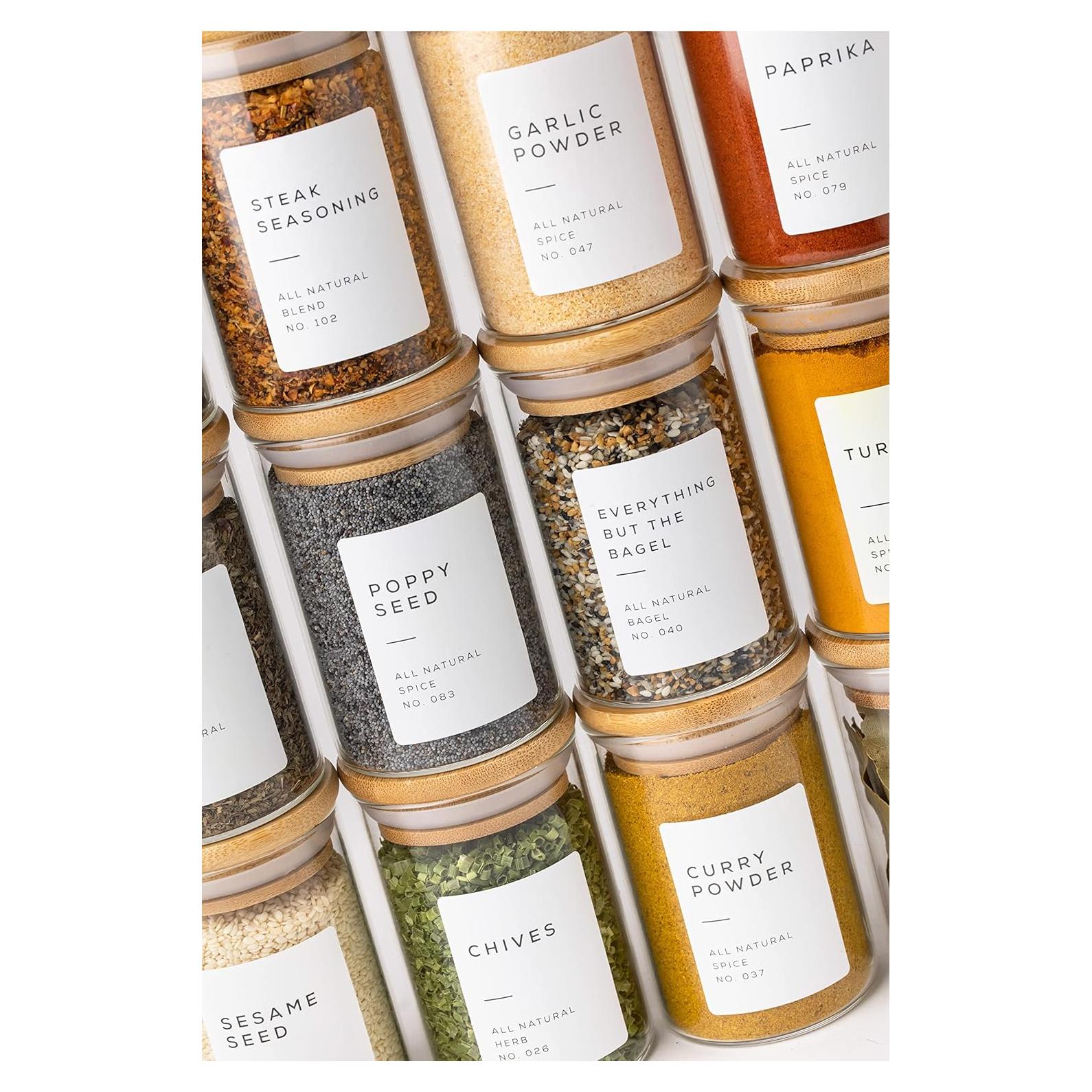 Pack 12 Tarros de Especias Vidrio Bloomondo 200ml con Etiquetas