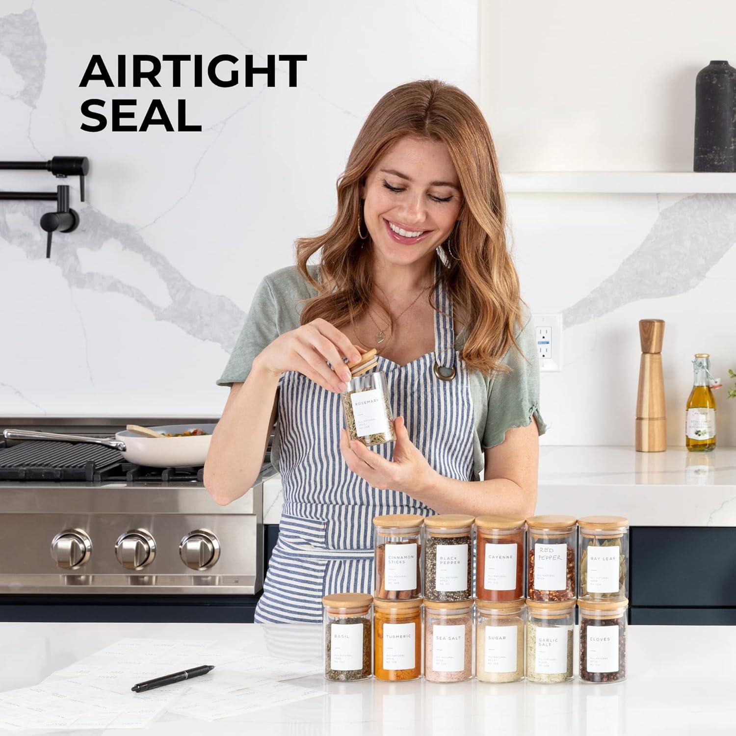 Pack 12 Tarros de Especias Vidrio Bloomondo 200ml con Etiquetas