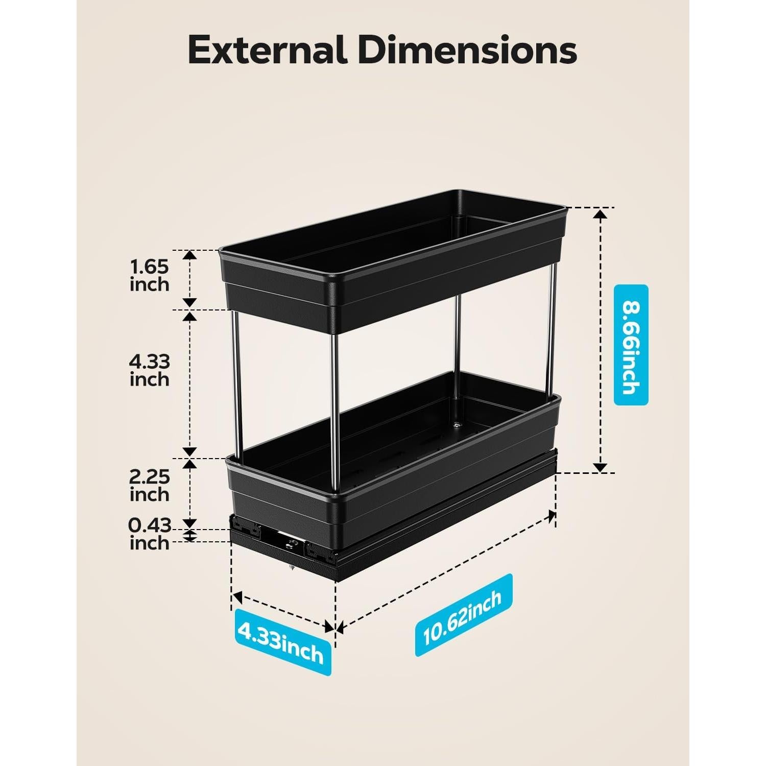 Estante de especias extraíble Nieifi 11 cm negro 2 niveles