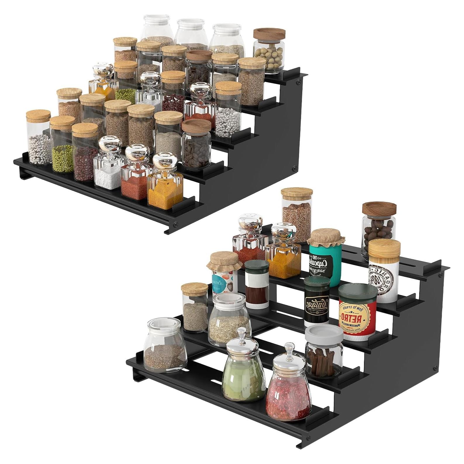 Estante de especias STWWO 5 niveles metal negro 2 paquetes