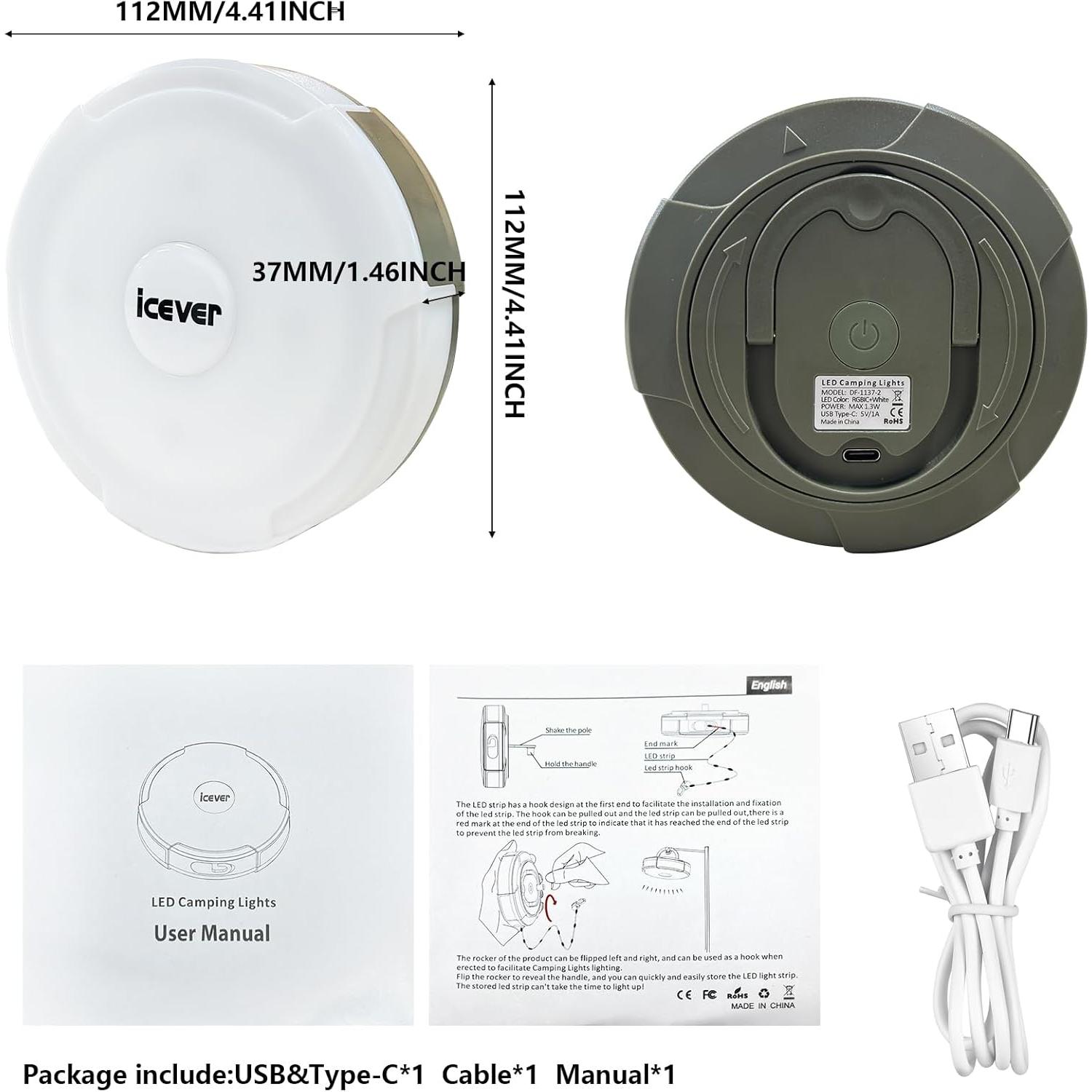 Luz de Camping LED Icever 10M Recargable Impermeable