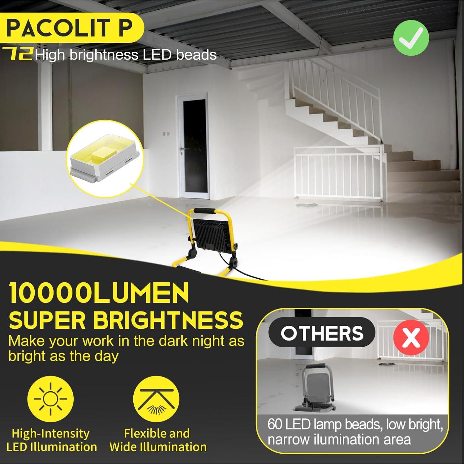 10000LM LED Work Light: Portable Work Light with 5FT Cord - IP66 Waterproof Flood Light for Outdoor Indoor Job Site Workshop Garage Construction Site Lighting, Gifts for Man