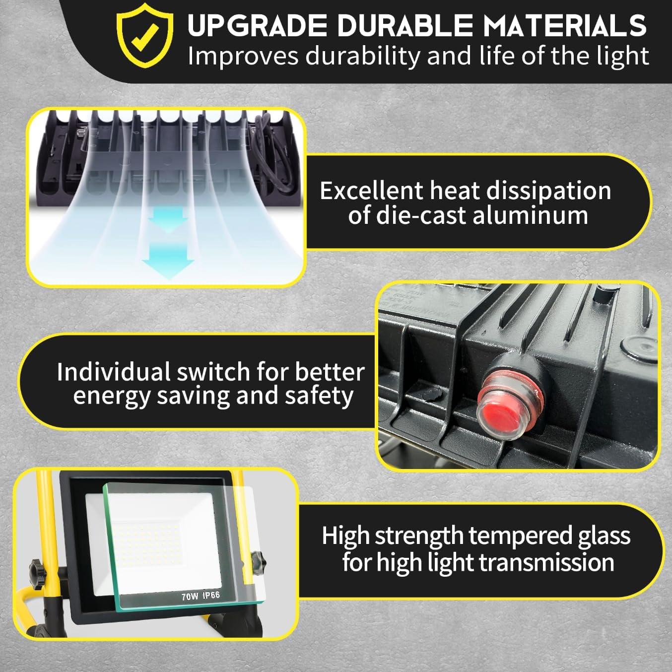 10000LM LED Work Light: Portable Work Light with 5FT Cord - IP66 Waterproof Flood Light for Outdoor Indoor Job Site Workshop Garage Construction Site Lighting, Gifts for Man