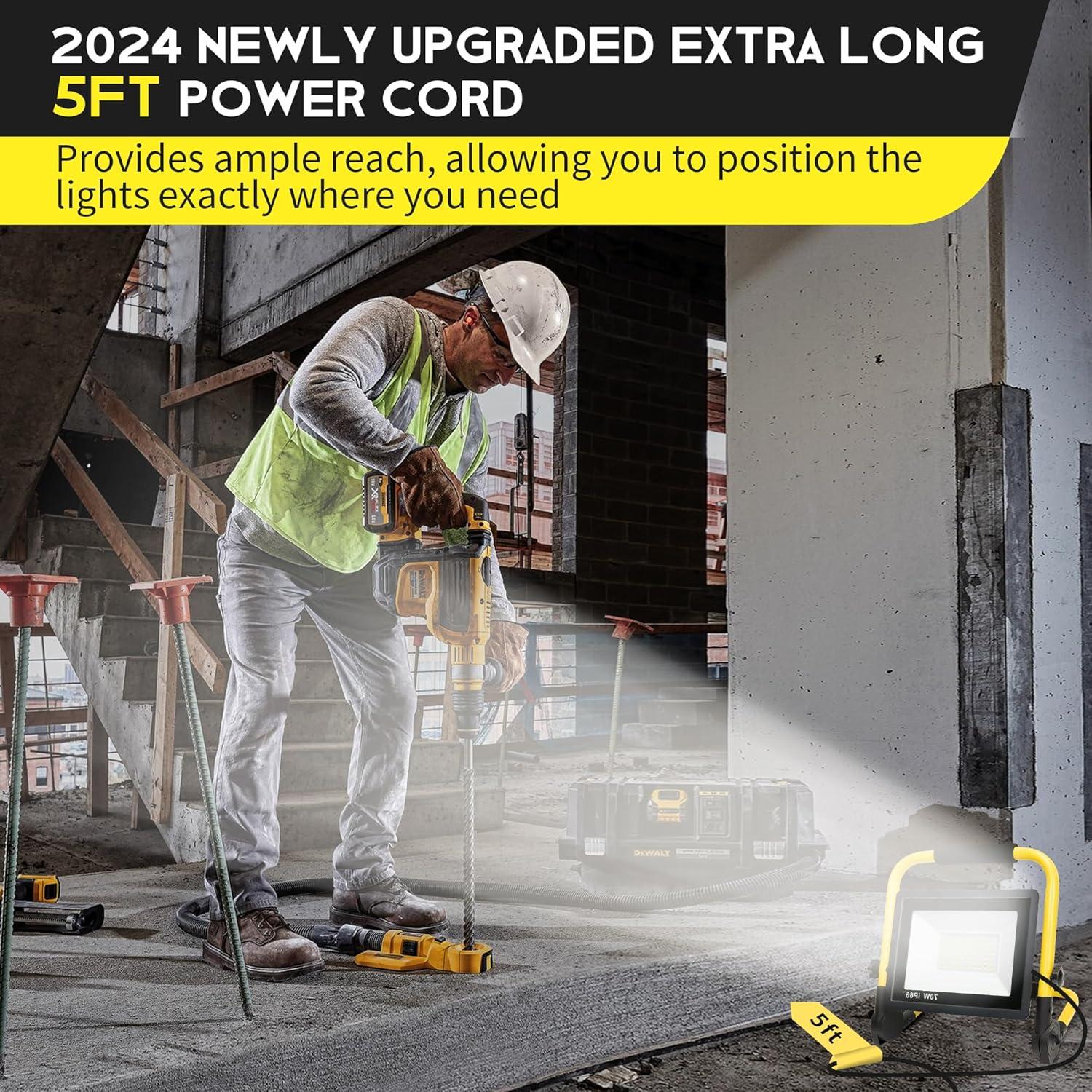 10000LM LED Work Light: Portable Work Light with 5FT Cord - IP66 Waterproof Flood Light for Outdoor Indoor Job Site Workshop Garage Construction Site Lighting, Gifts for Man