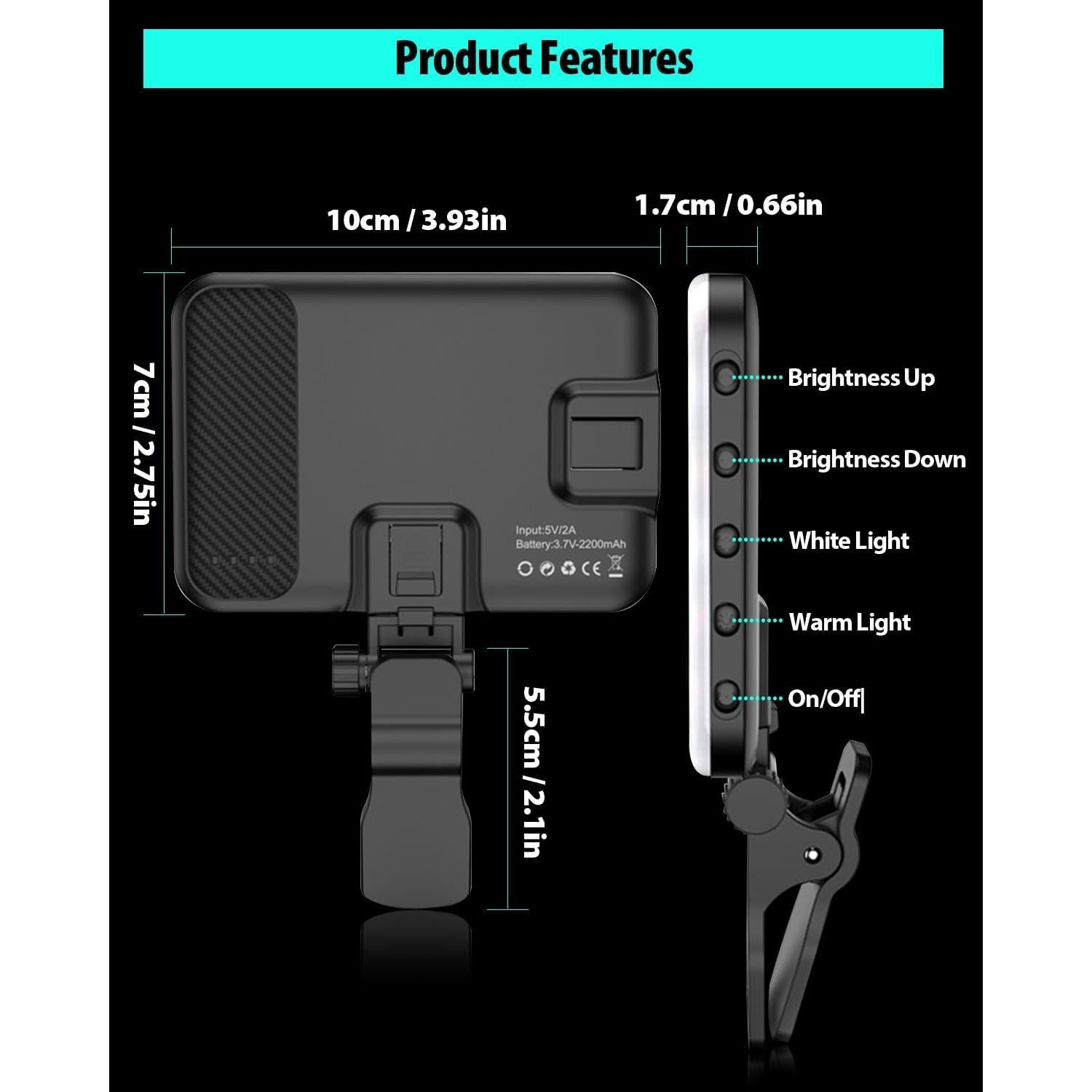 Luz de Selfie LED Portátil IMYSTICALINTEL 2200mAh 3 Modos
