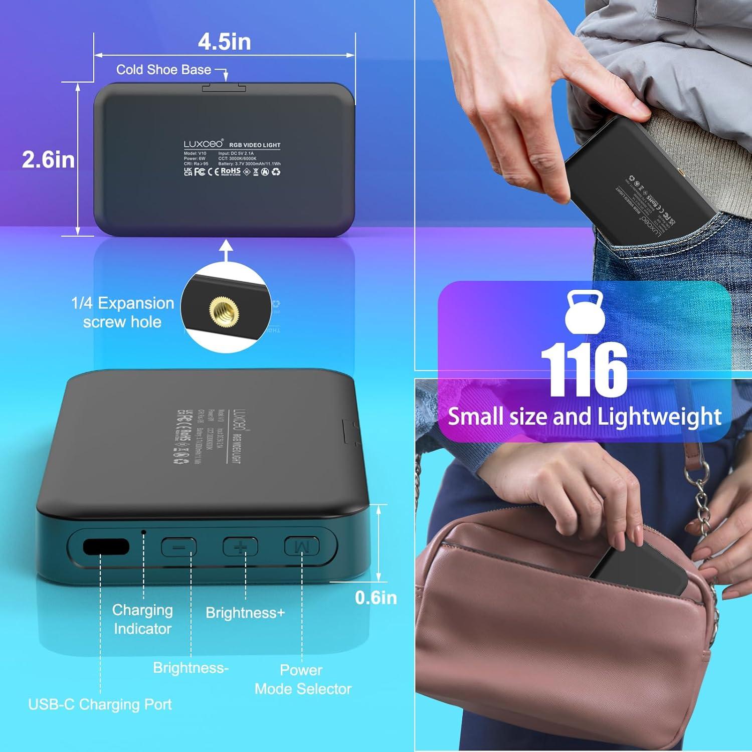 Luz de Video RGB Luxceo V10 LED Portátil Dimmable 3000K-6000K