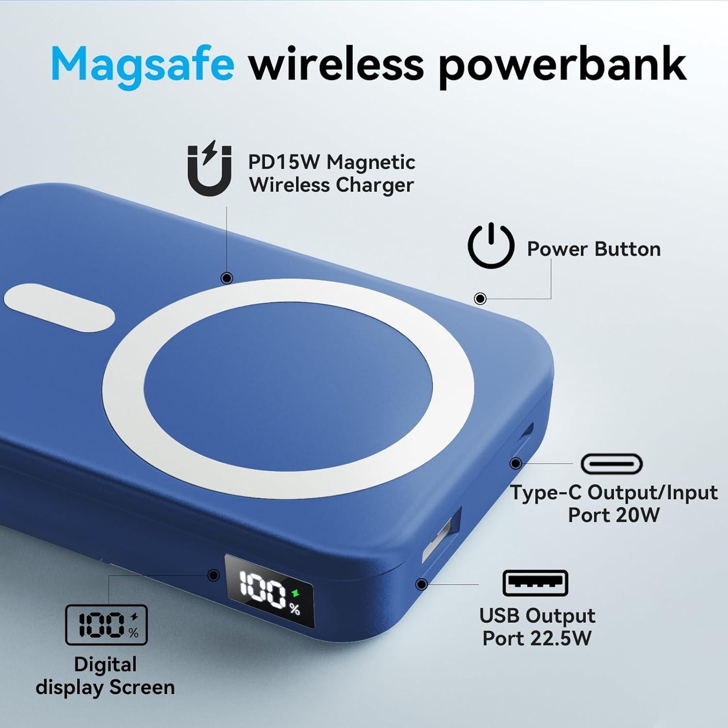 Banco de Poder Magnético 10000mAh Anshi Shengying Carga Rápida