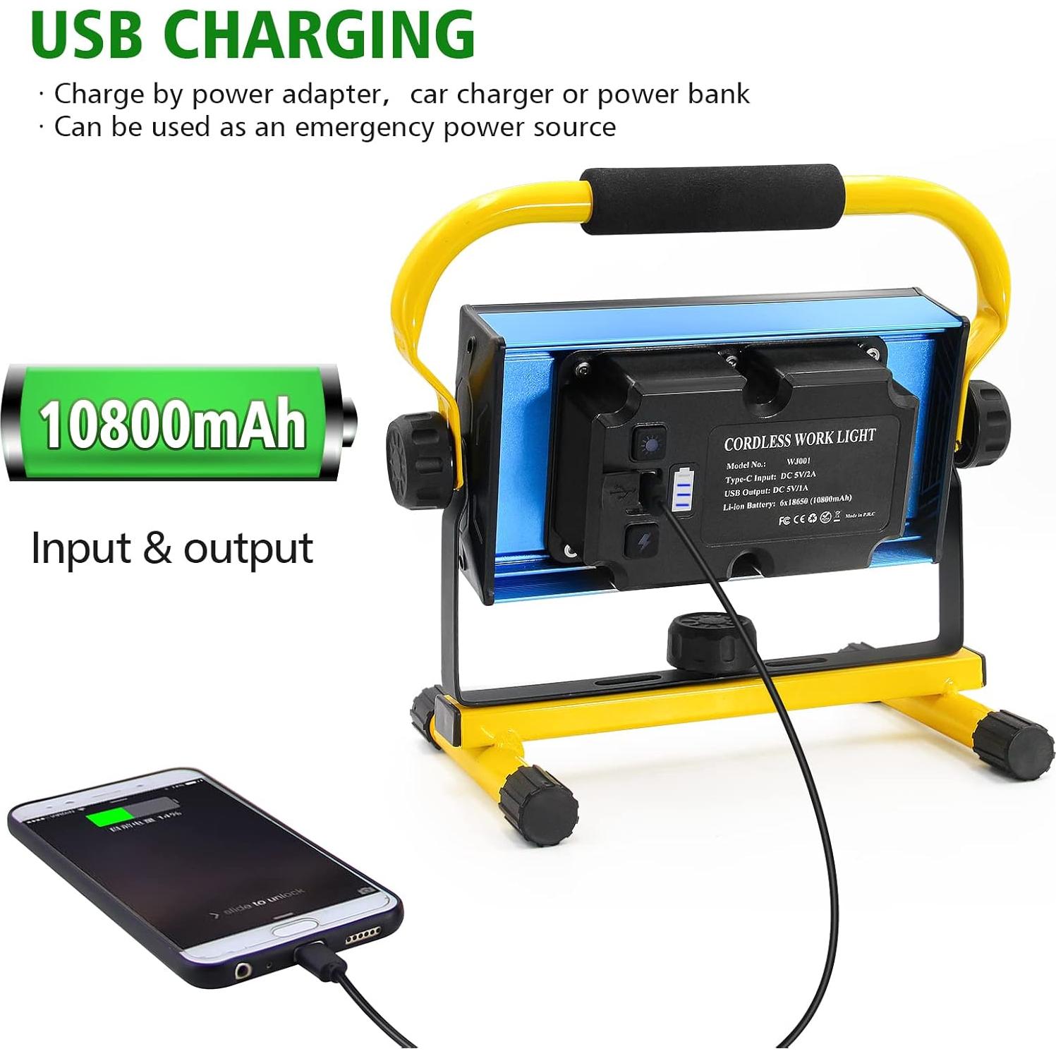 Luz de Trabajo LED Recargable 100W 7000LM IPX5 Portátil