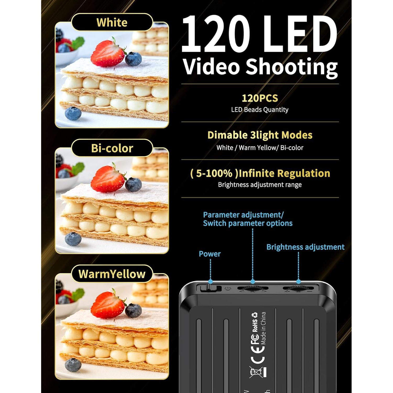 Luz de Selfie Portátil Povodo D10 con 120 LED y Batería 3000mAh