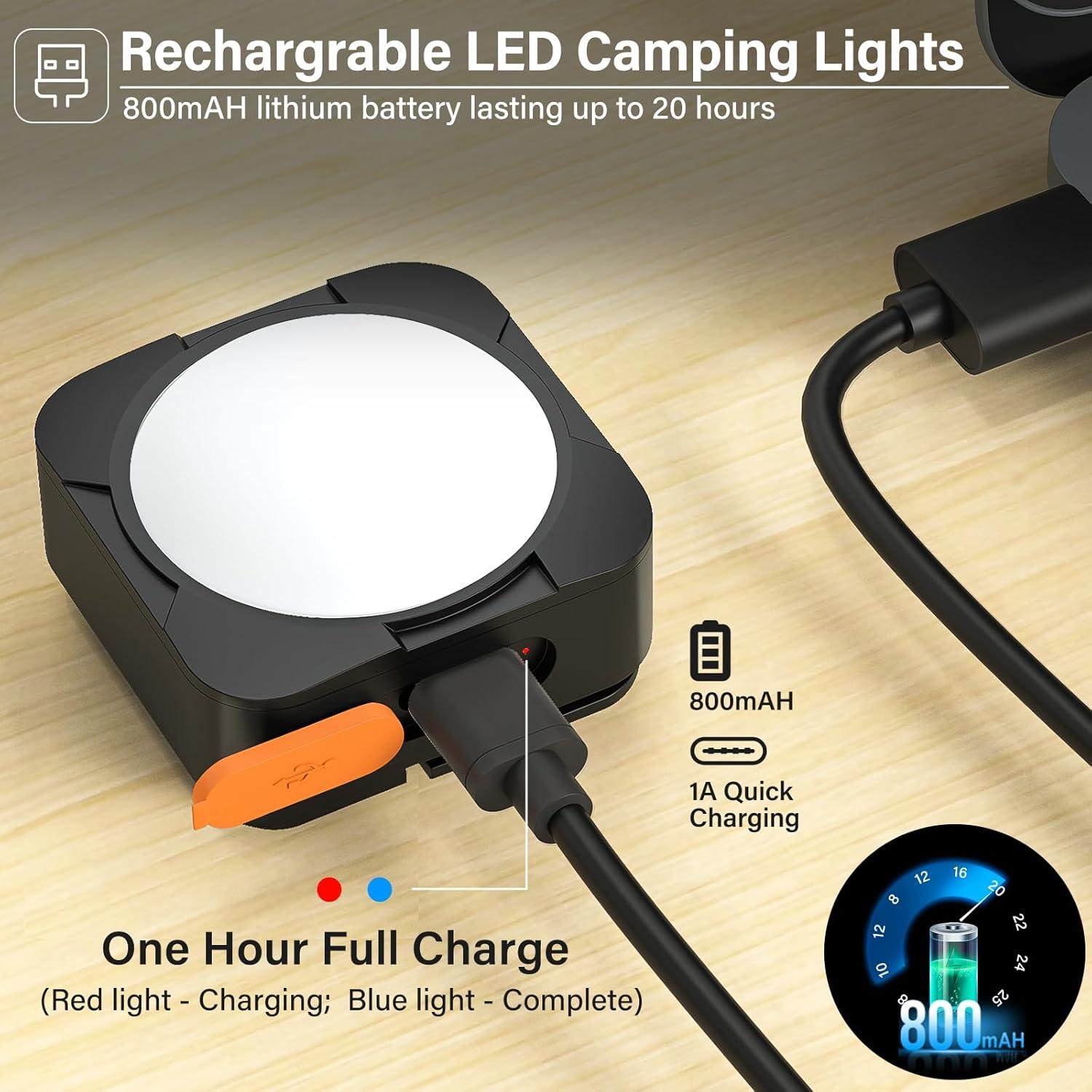 Luces de Camping Recargables FLY2SKY 4 Pcs LED 510 Lúmenes