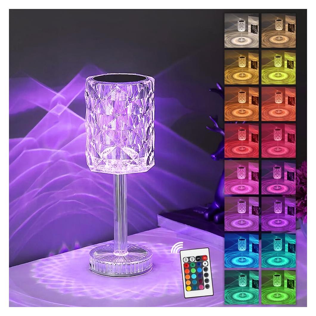Lámpara de Mesa LED Portátil Cristal 16 Colores Control Táctil