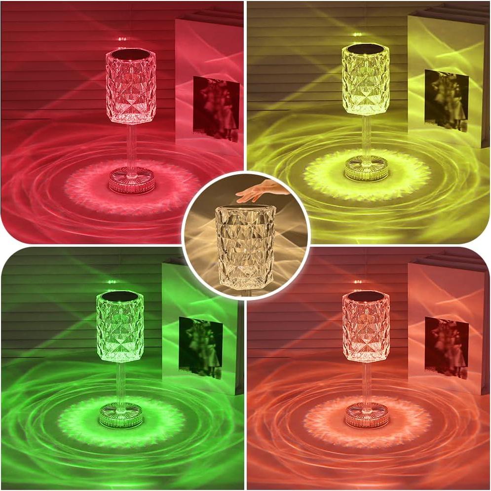 Lámpara de Mesa LED Portátil Cristal 16 Colores Control Táctil