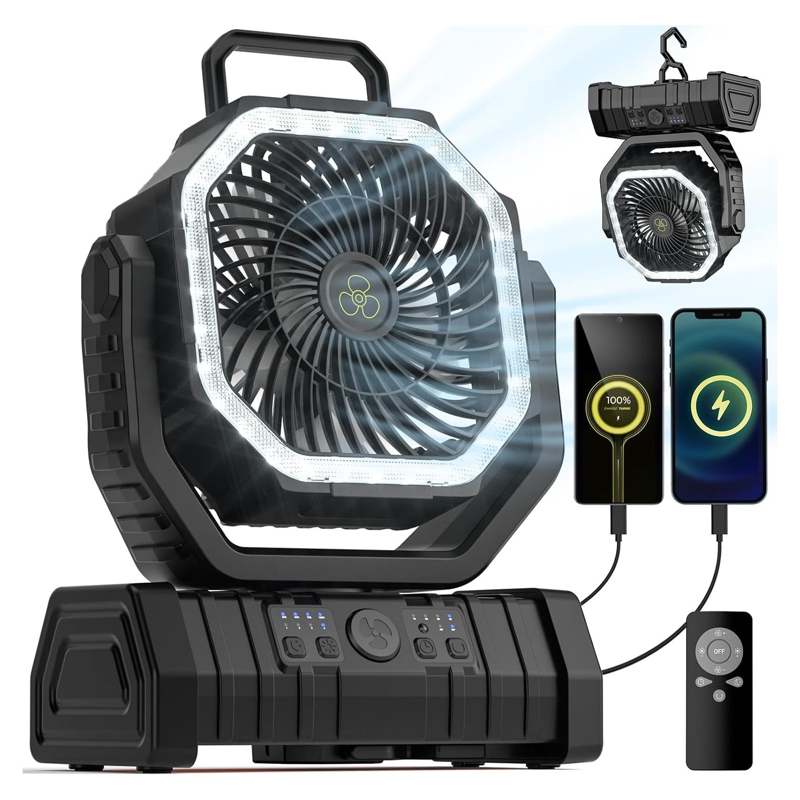 Ventilador de Camping VOSFEEL F6 Recargable 20000mAh con Linterna LED