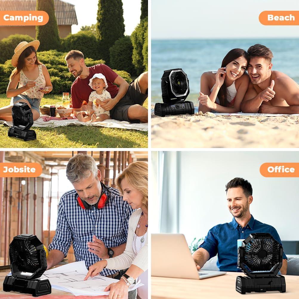 Ventilador de Camping VOSFEEL F6 Recargable 20000mAh con Linterna LED