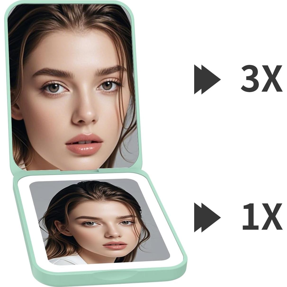 Espejo de bolsillo Kintion MR-L1039C con luz LED y aumento