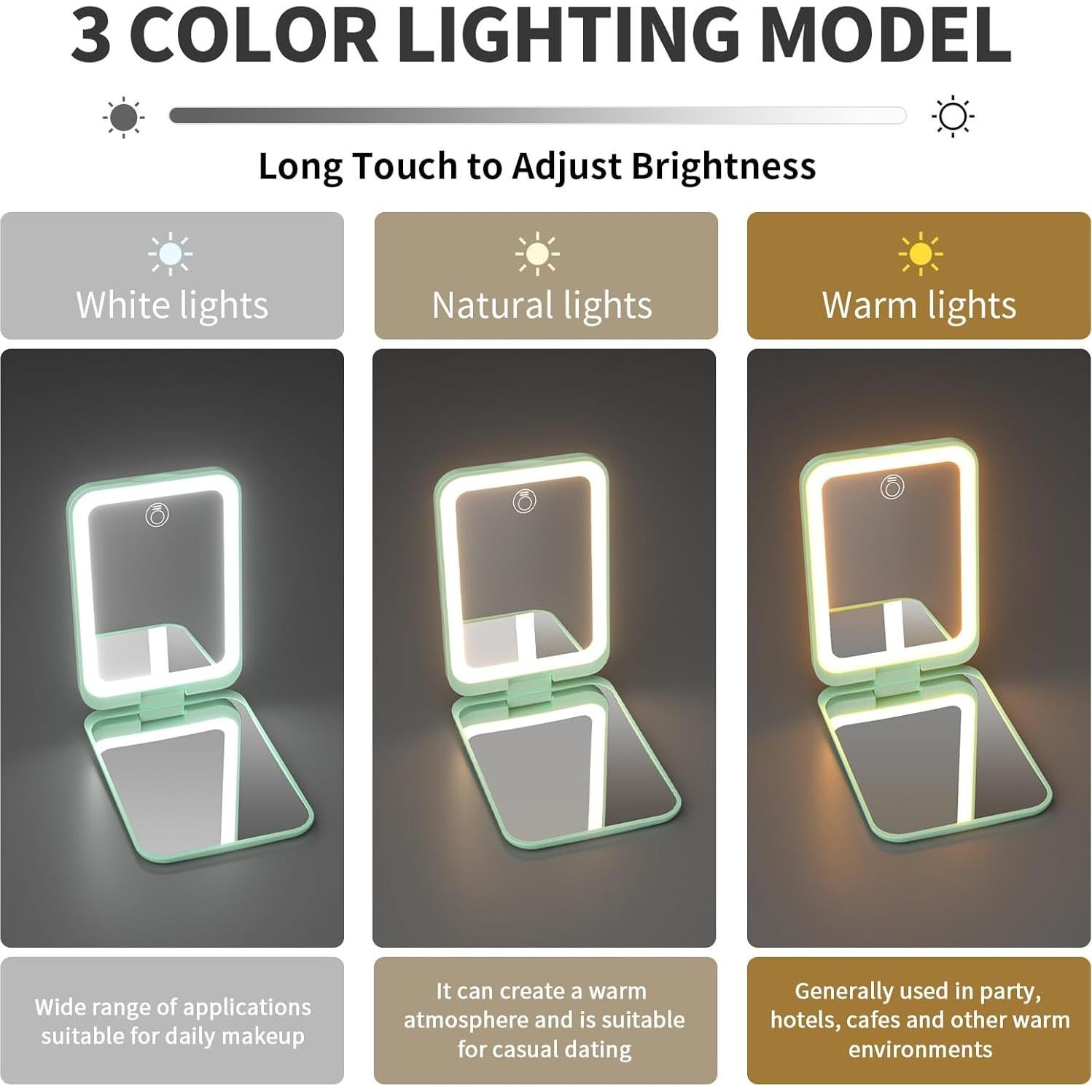 Espejo de bolsillo Kintion MR-L1039C con luz LED y aumento