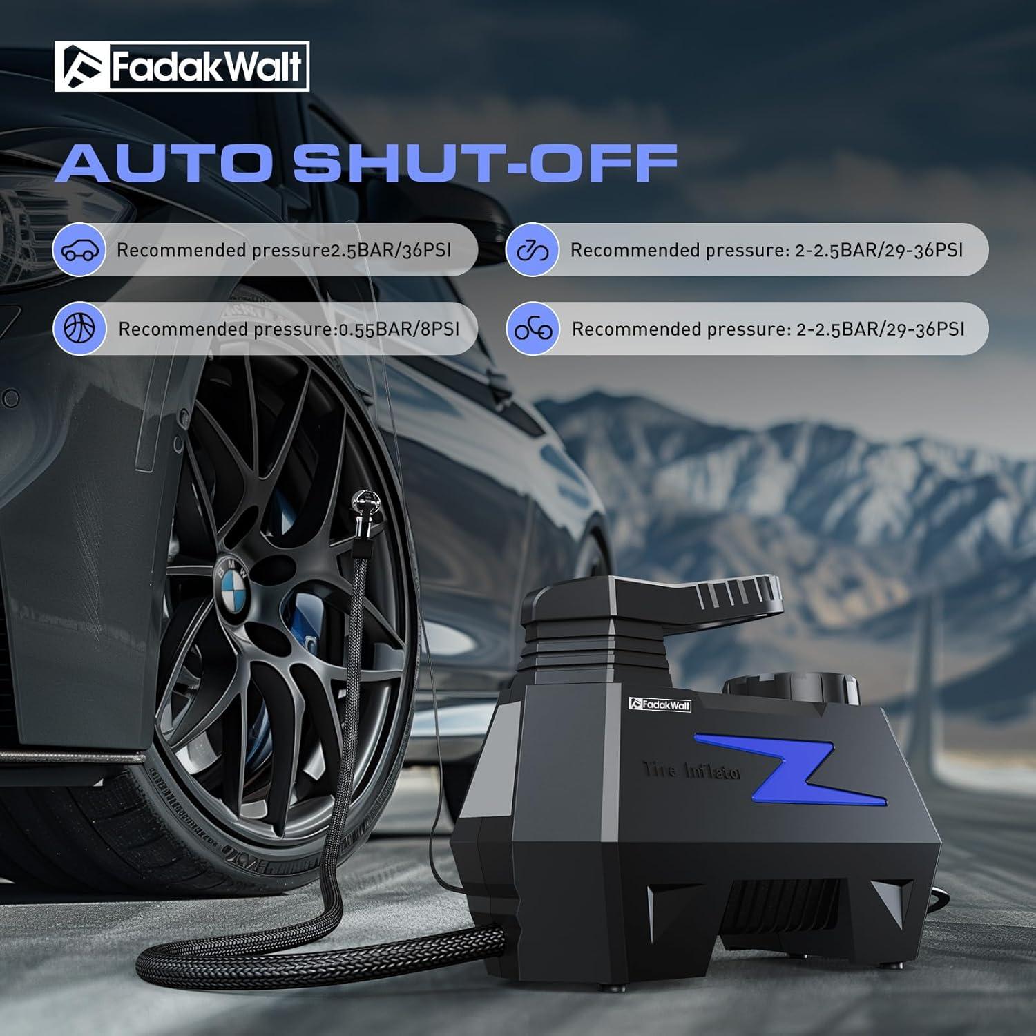 Compresor de Aire Portátil FADAKWALT 12V con Manómetro Digital 150 PSI