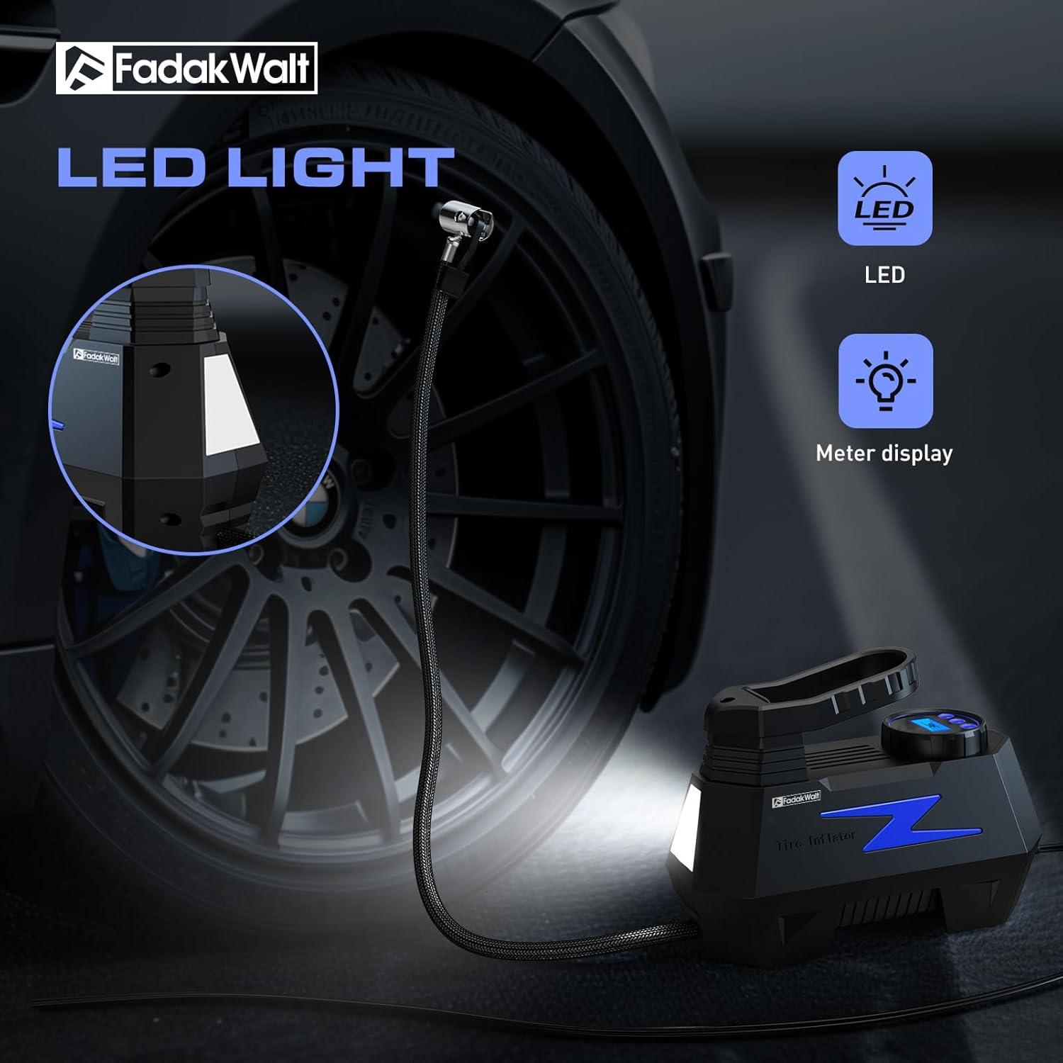 Compresor de Aire Portátil FADAKWALT 12V con Manómetro Digital 150 PSI