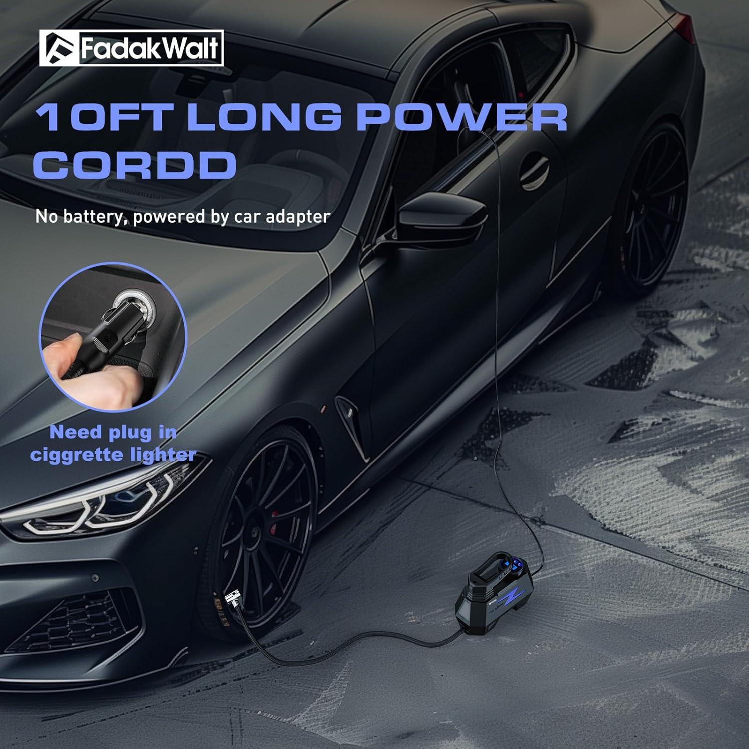 Compresor de Aire Portátil FADAKWALT 12V con Manómetro Digital 150 PSI