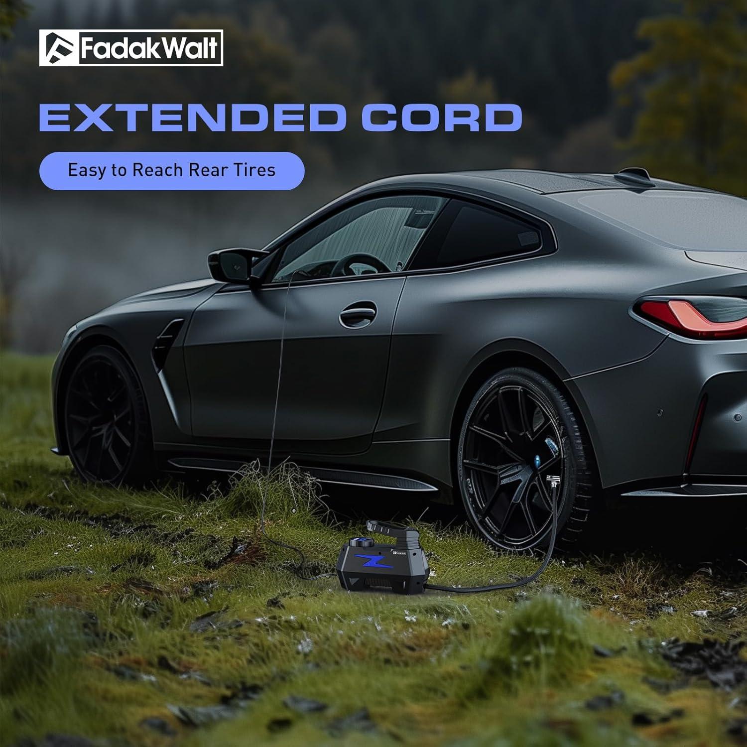 Compresor de Aire Portátil FADAKWALT 12V con Manómetro Digital 150 PSI