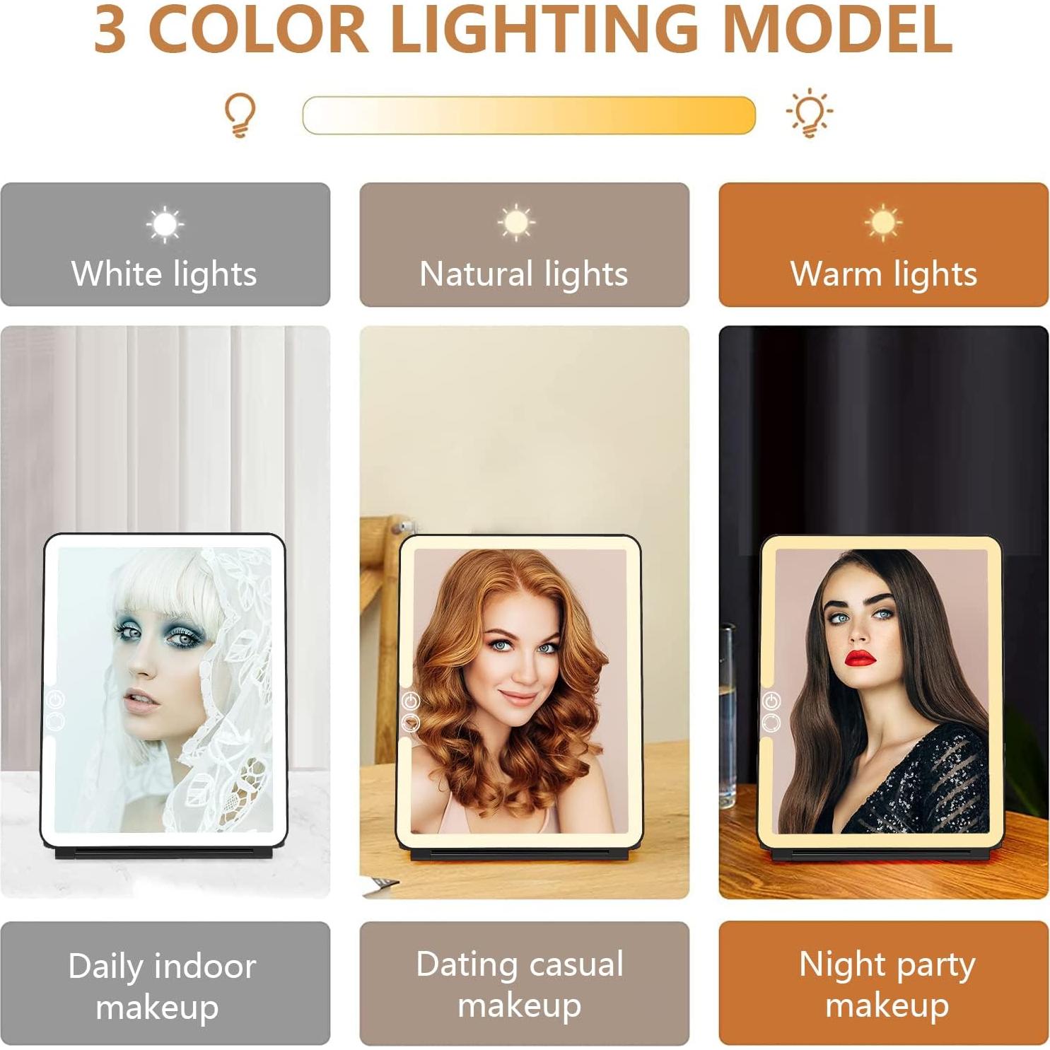 Espejo de Maquillaje WEILY Portátil LED 72 Luces Táctil Negro