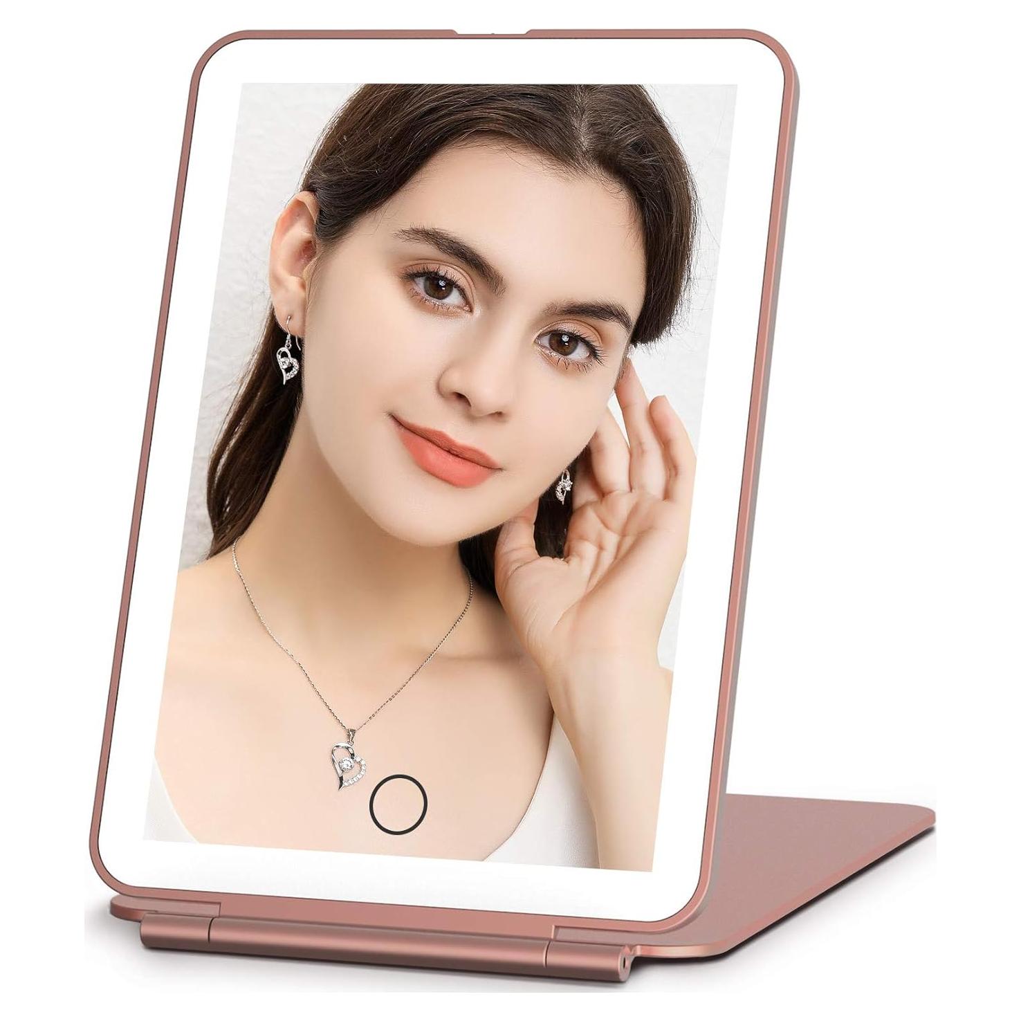 Espejo de Maquillaje Funtouch Oro Rosa Plegable LED 72 Luces