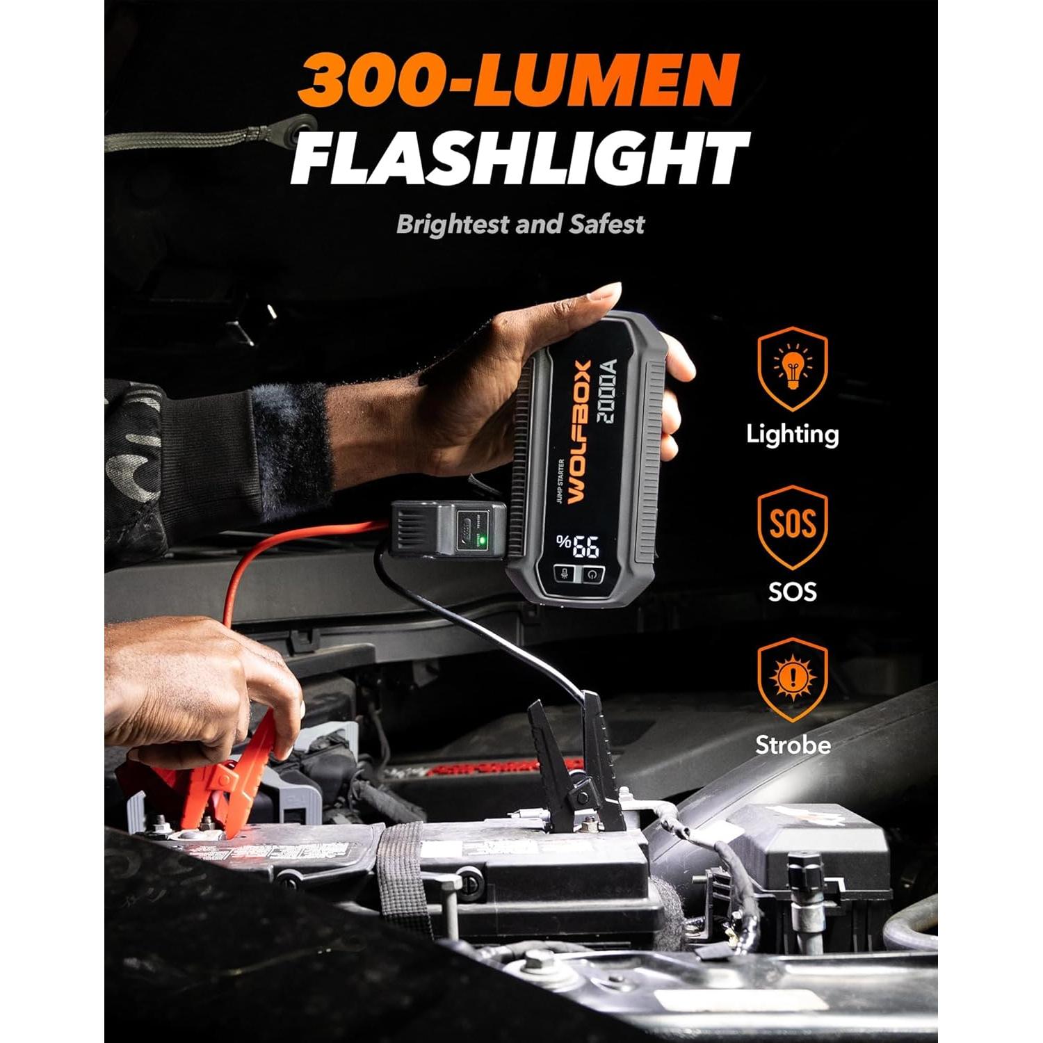 Arrancador de Salto WOLFBOX MegaVolt12 2000A 12000mAh