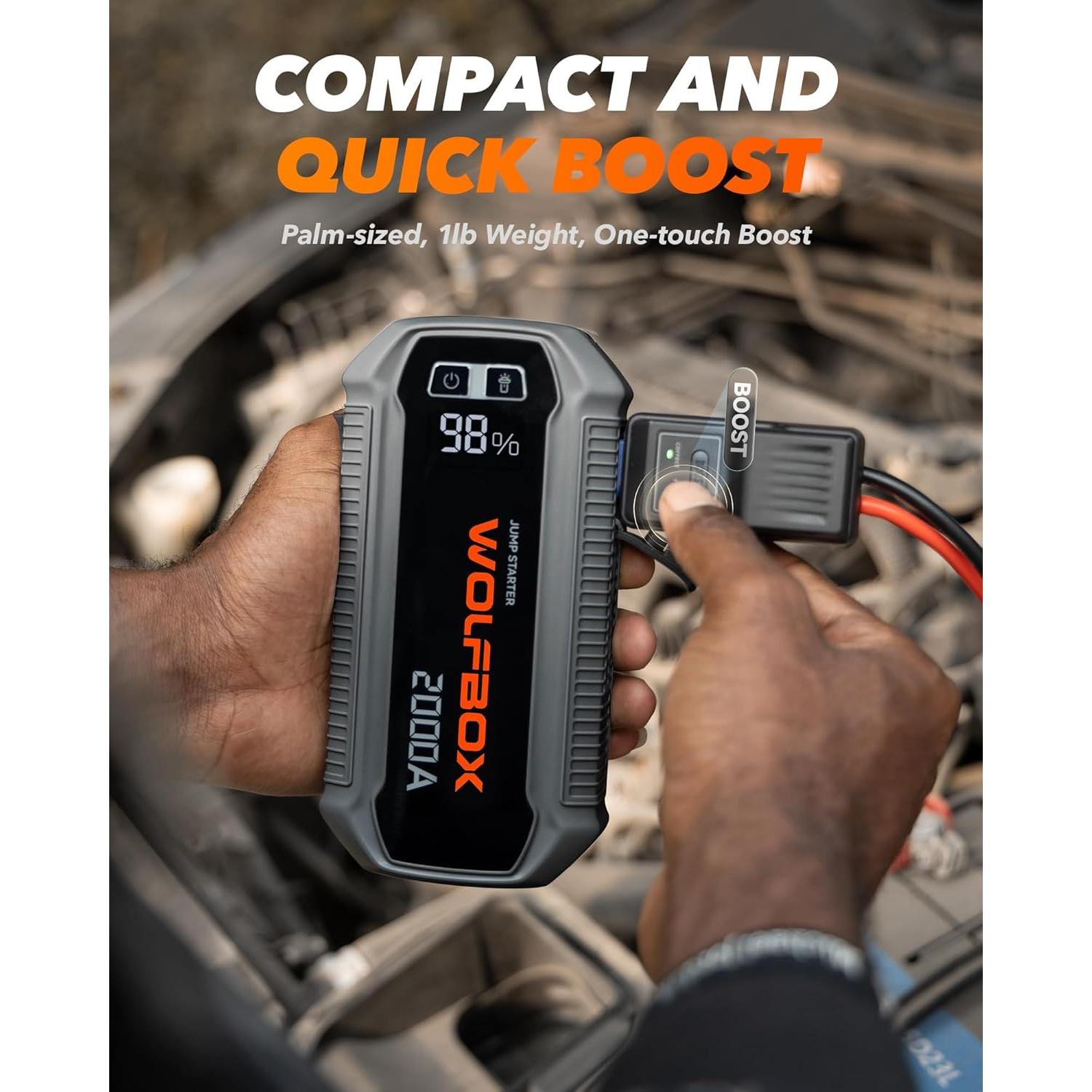 Arrancador de Salto WOLFBOX MegaVolt12 2000A 12000mAh