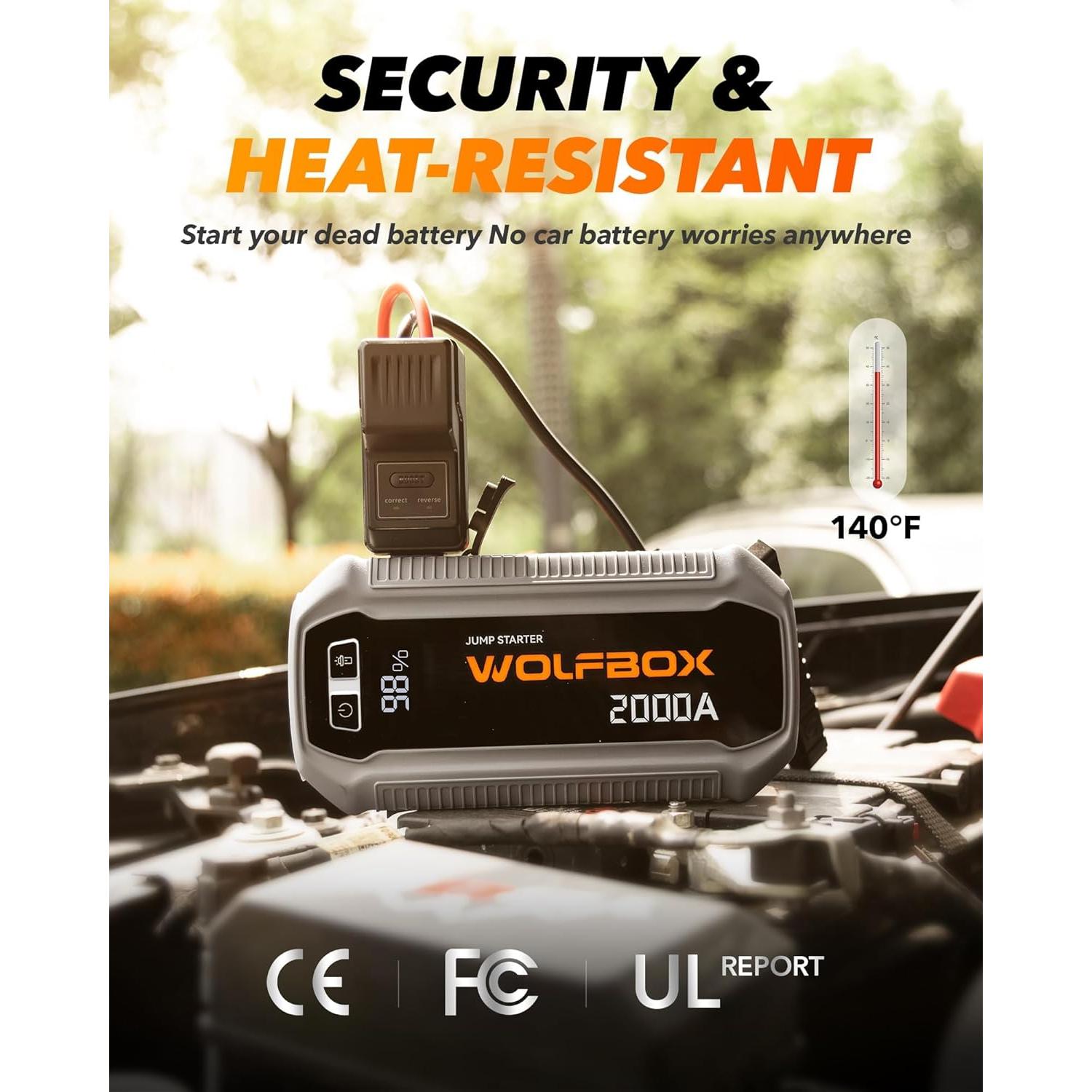 Arrancador de Salto WOLFBOX MegaVolt12 2000A 12000mAh