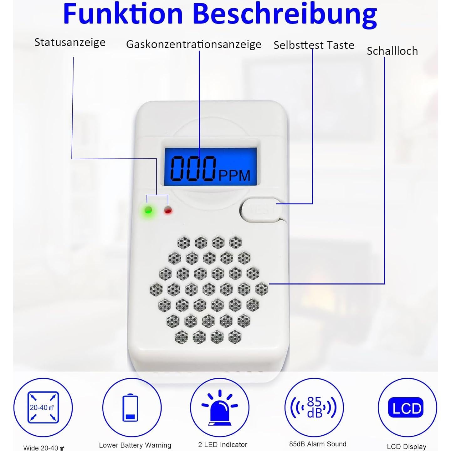 Paquete de 2 Detectores de Monóxido de Carbono USBNOVEL