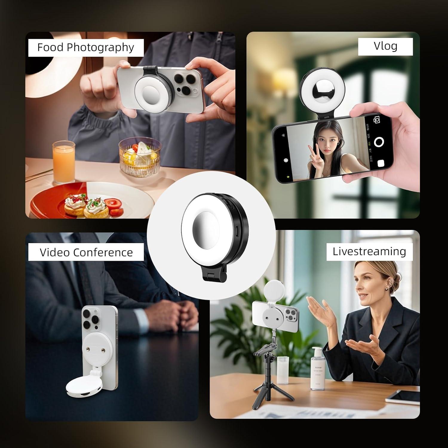 Luz de Selfie Magnética Flymile con Soporte y Espejo Blanco