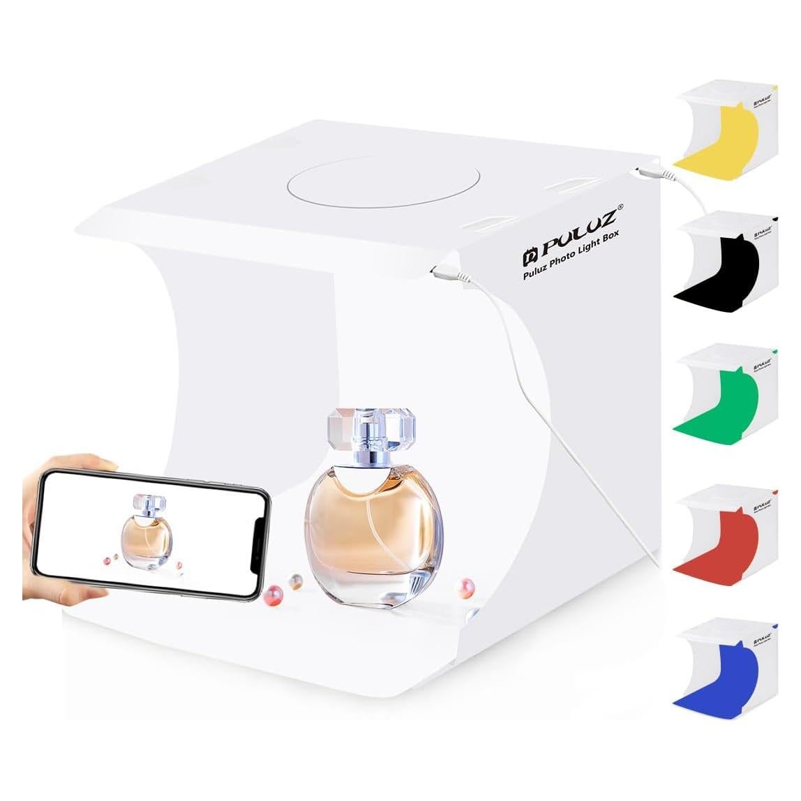 Caja de Estudio Fotográfico PULUZ 20cm con Luz LED y Fondos