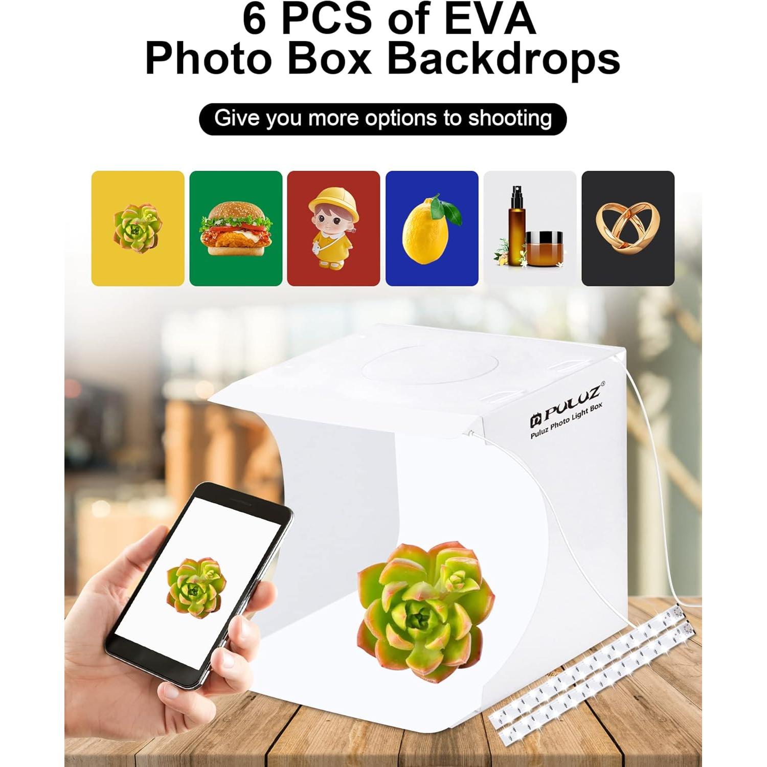 Caja de Estudio Fotográfico PULUZ 20cm con Luz LED y Fondos