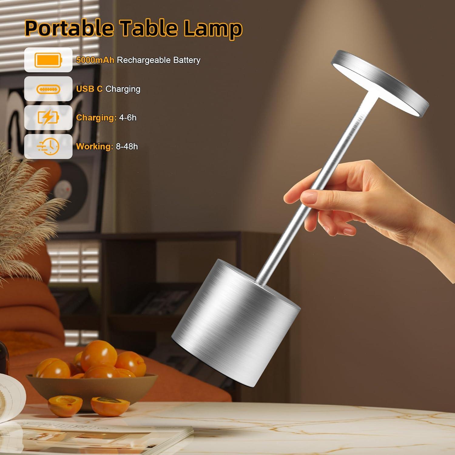 Lámparas de Mesa Inalámbricas JALVDE LED 5000mAh 2Pack Plata