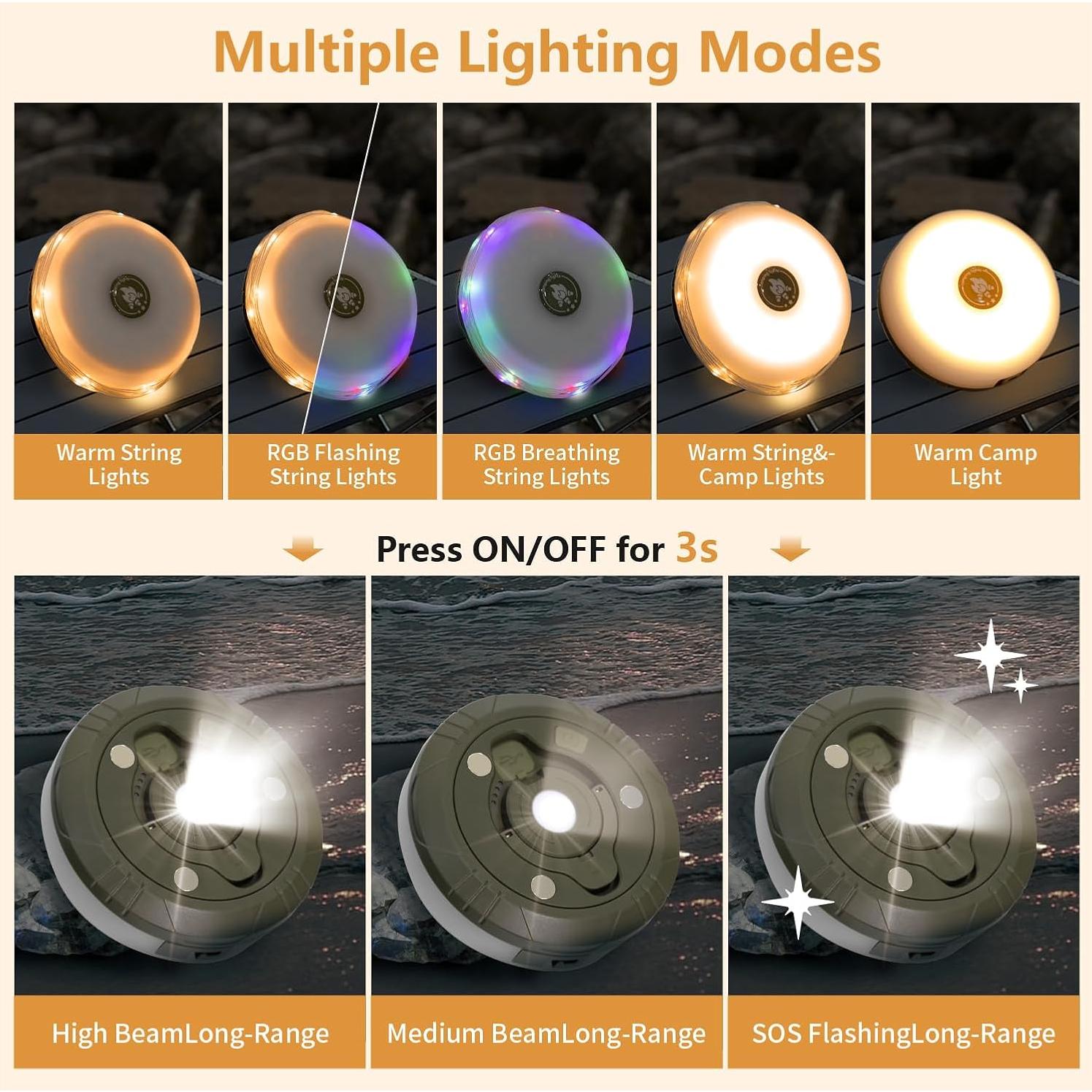 Luces de Camping Hiromeco 2 en 1, 10m, Impermeables, USB