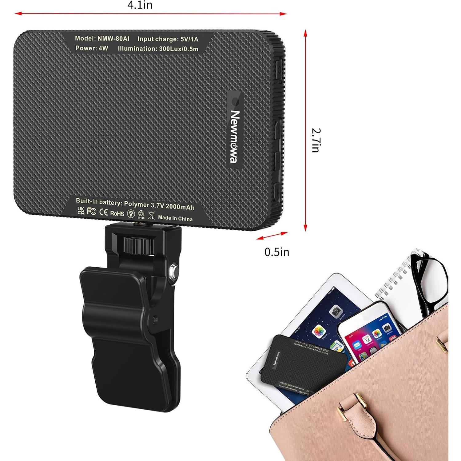 Luz de Selfie Recargable Newmowa Negra 2000mAh 3 Modos