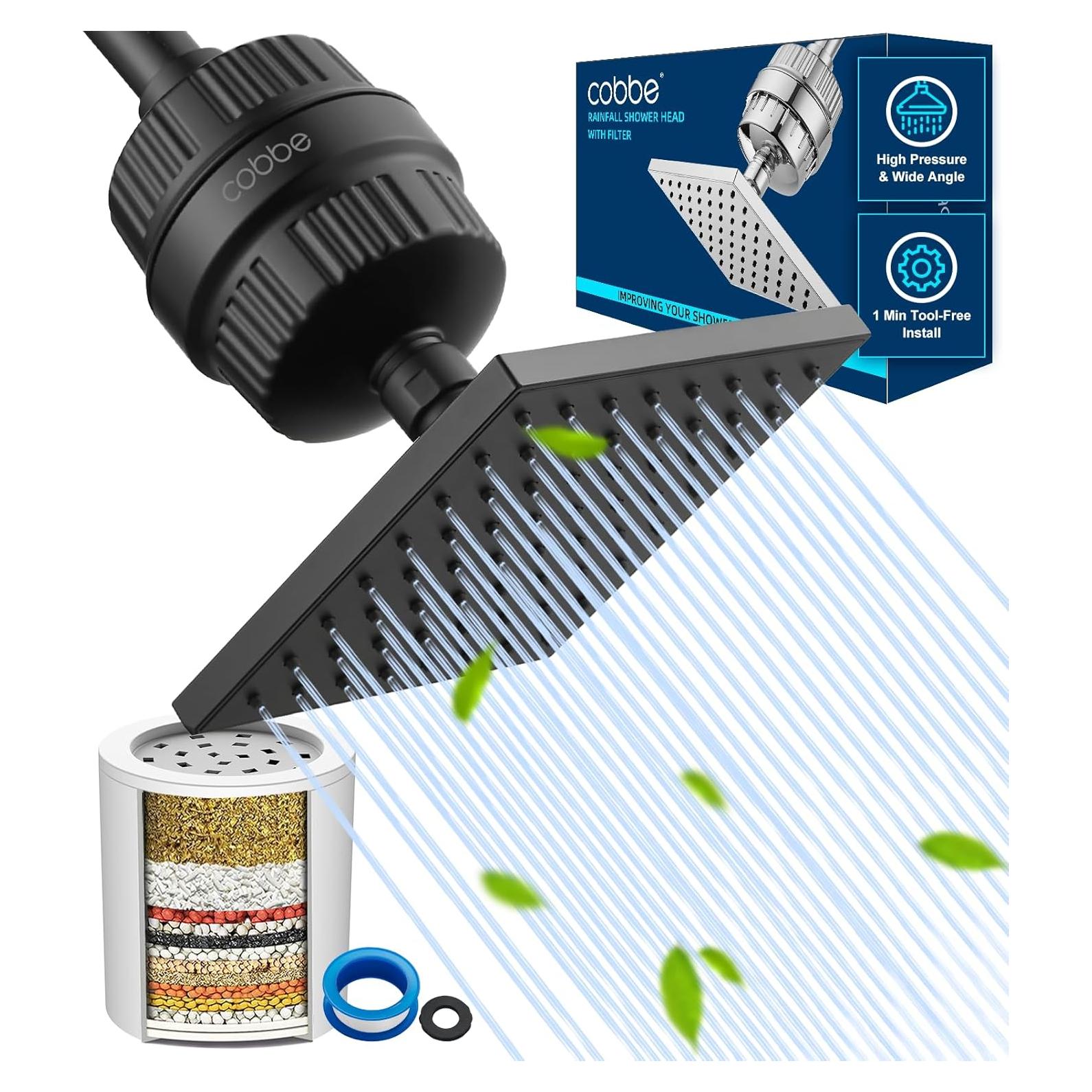 Cabezal de Ducha Filtrado Cobbe 20 Etapas Alta Presión Negro