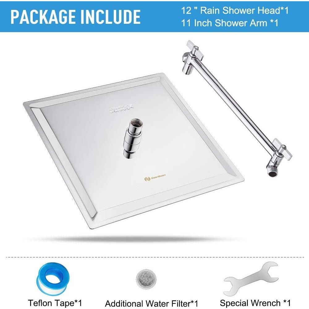 Cabezal de Ducha de Lluvia NearMoon 12" Acero Inoxidable Cromo