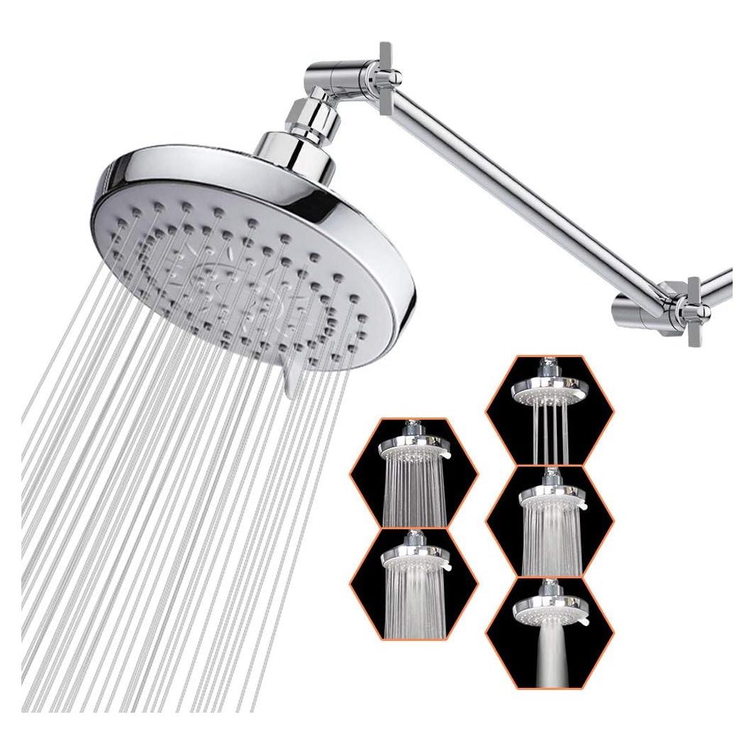 Cabezal de Ducha Alta Presión HarJue 5" Cromo con Brazo 28cm