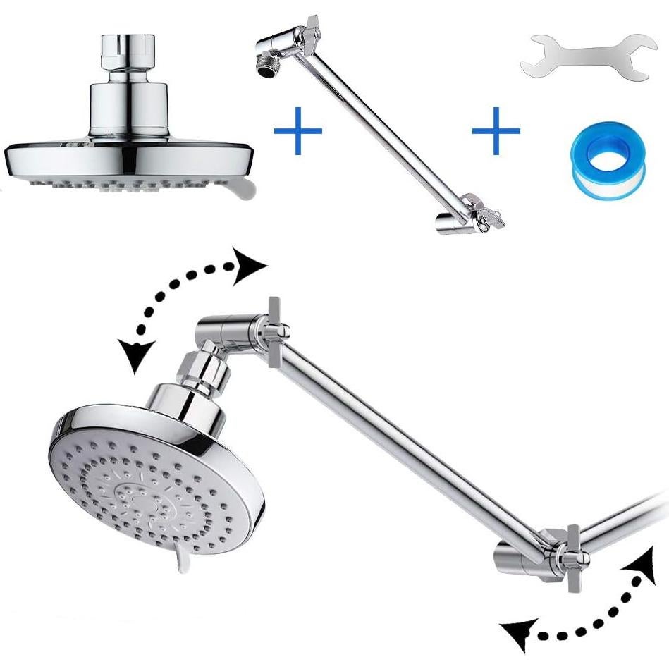 Cabezal de Ducha Alta Presión HarJue 5" Cromo con Brazo 28cm