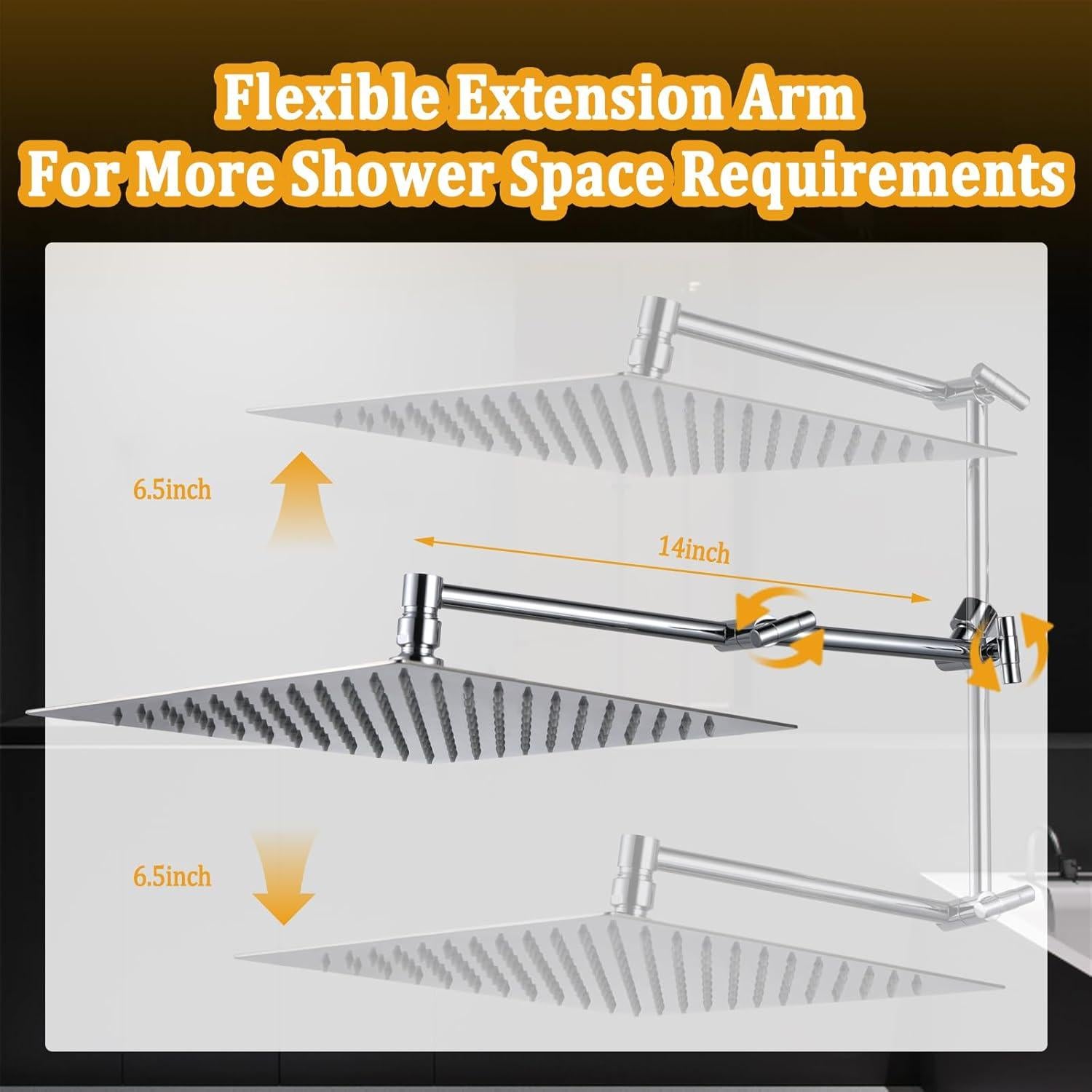 Cabezal de ducha lluvia YDmeet 30,48 cm cromo con manguera 180 cm