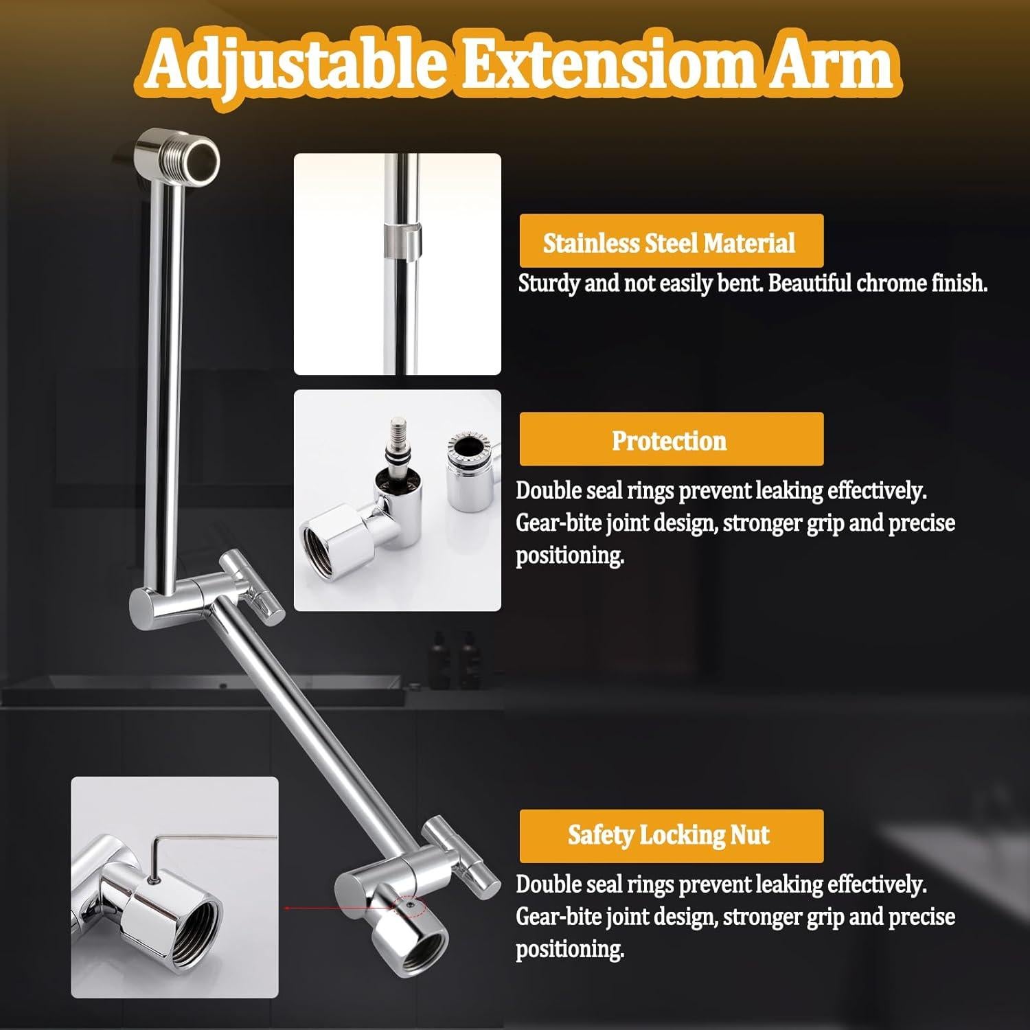 Cabezal de ducha lluvia YDmeet 30,48 cm cromo con manguera 180 cm